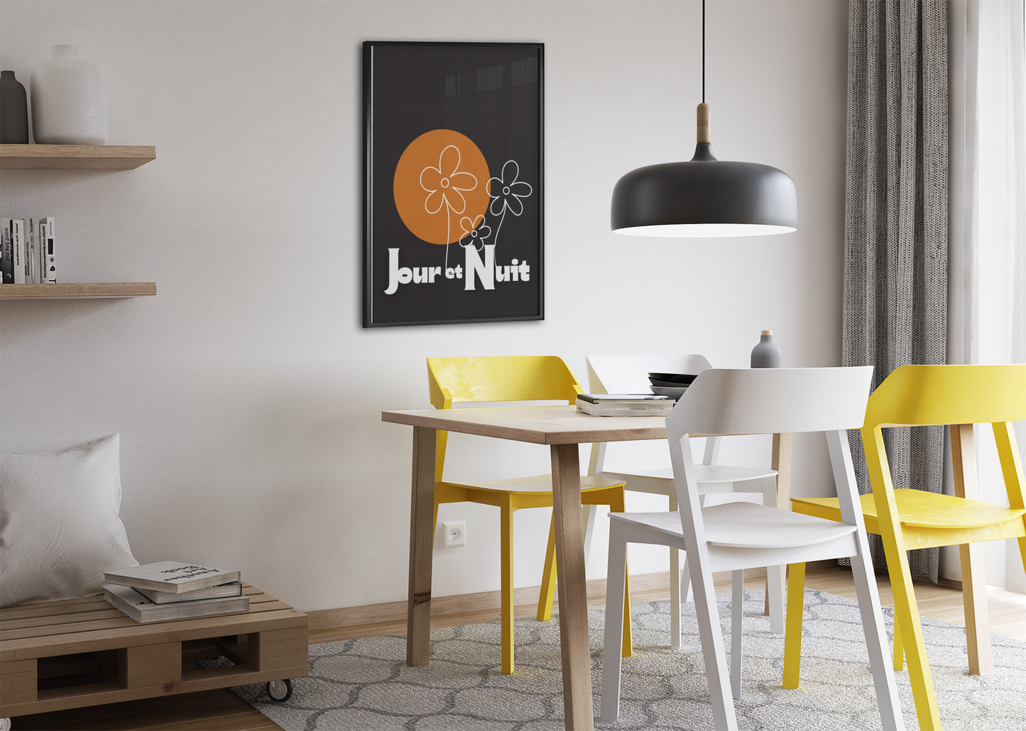 Day & Night Modern Boho Wall Art - Framed Poster, Ready to Hang - Bohemian Decor Gift