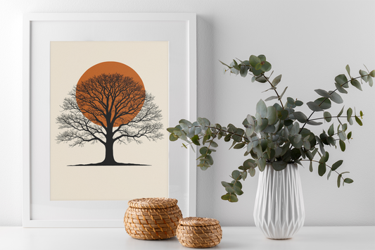 Minimalist Oak Tree Sunset Wall Art