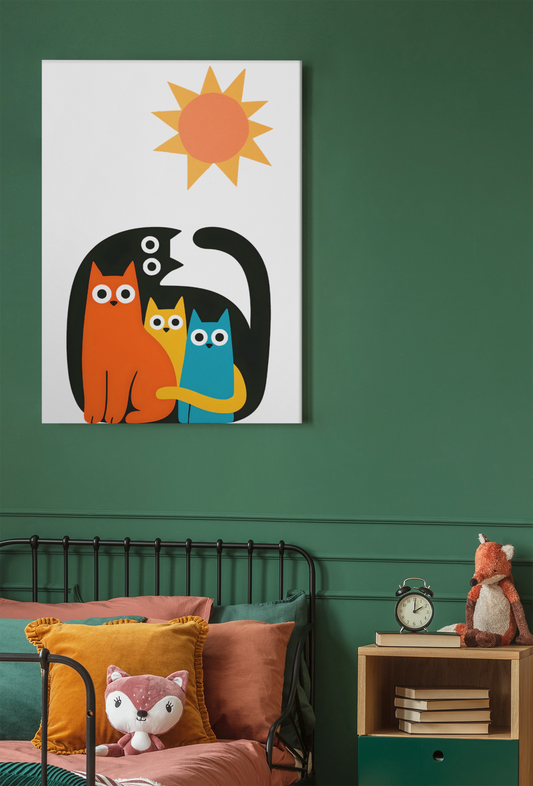 Modern Cat Family Poster - Minimalist Wall Art Print - Colorful Cat Decor for Home & Nursery