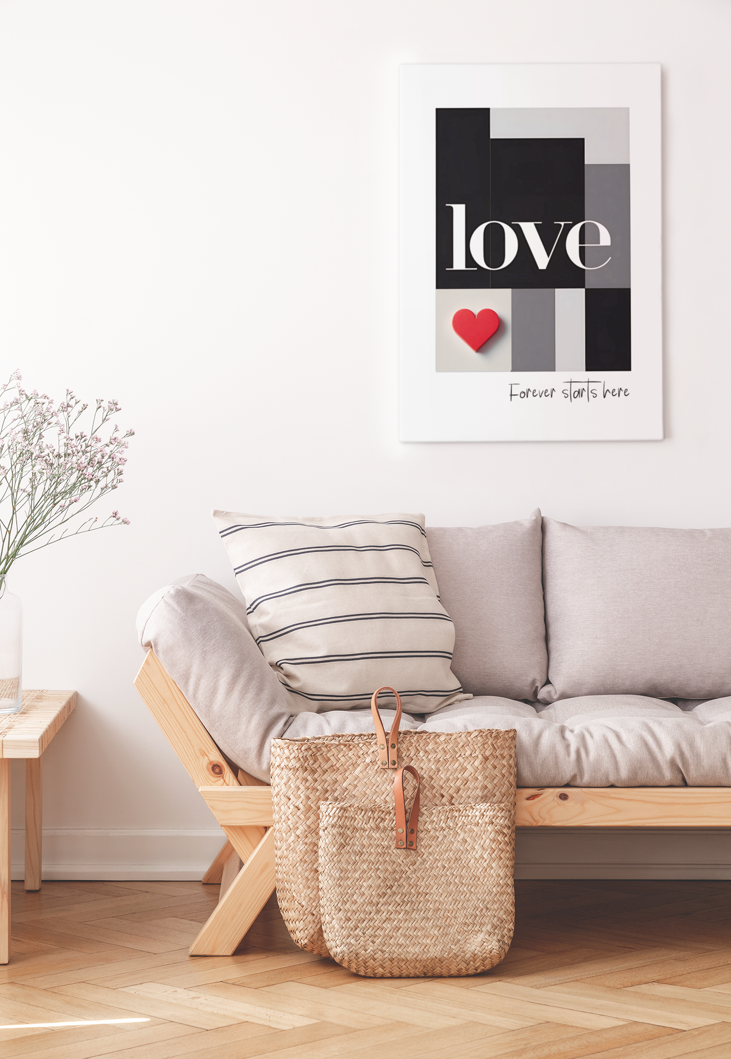 Minimalist Romantic Wall Art - Forever Starts Here Love Poster