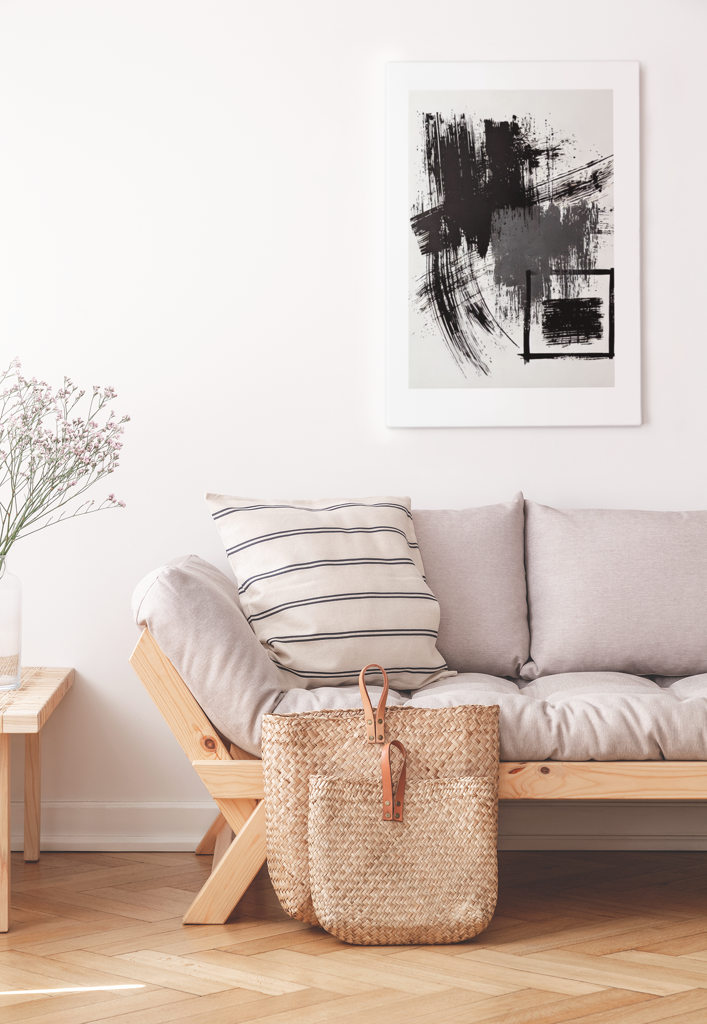 Bold Black Brushstroke Canvas – Minimal Abstract Wall Art | Modern Monochrome Decor