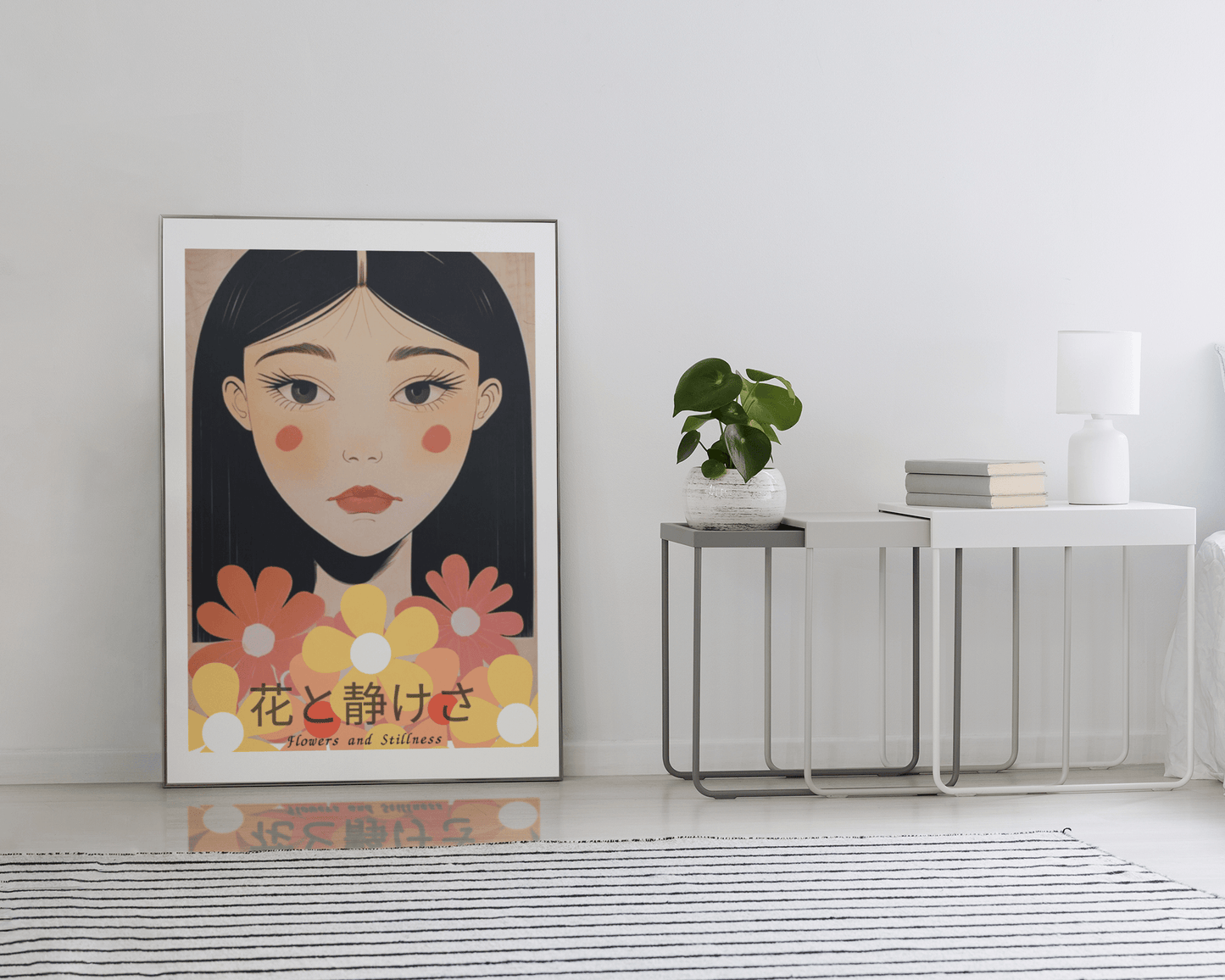 Japanese Portrait Art Print - Flowers & Stillness