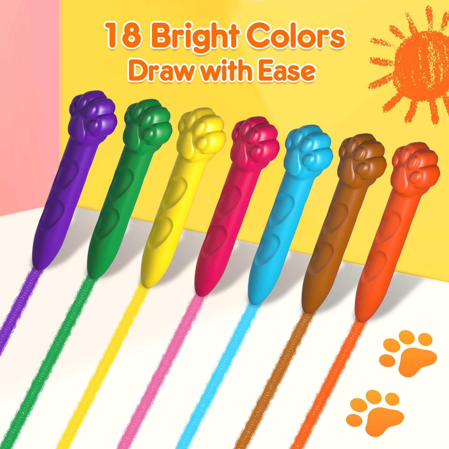 Mocoosy 18 Colors Jumbo Crayons for Toddlers – Washable, Non-Toxic Coloring Set with Coloring Book (Ages 18m+)