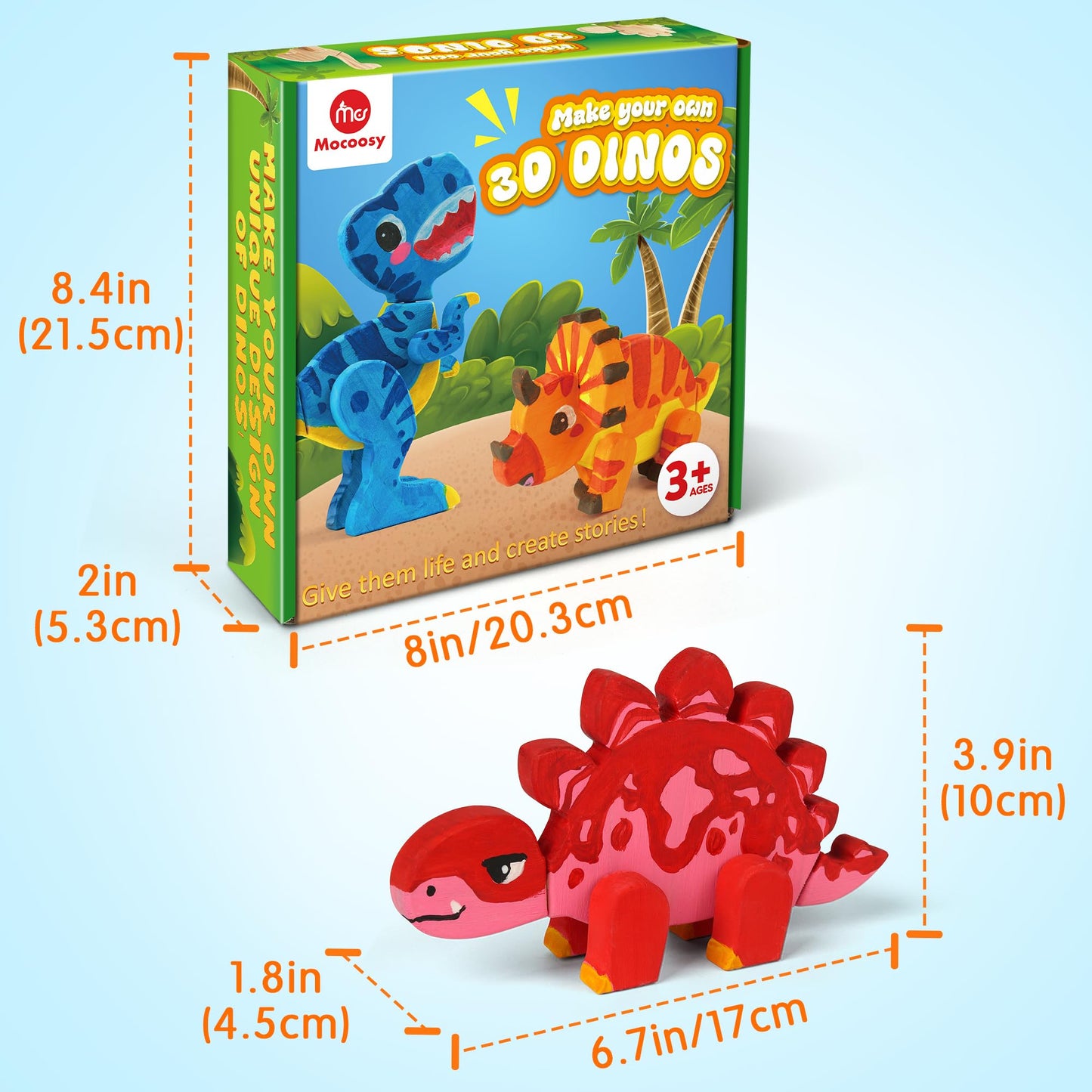Mocoosy Wooden Dinosaur Craft Kit for Kids 3-5 — Build, Paint & Decorate 4 Dinosaurs