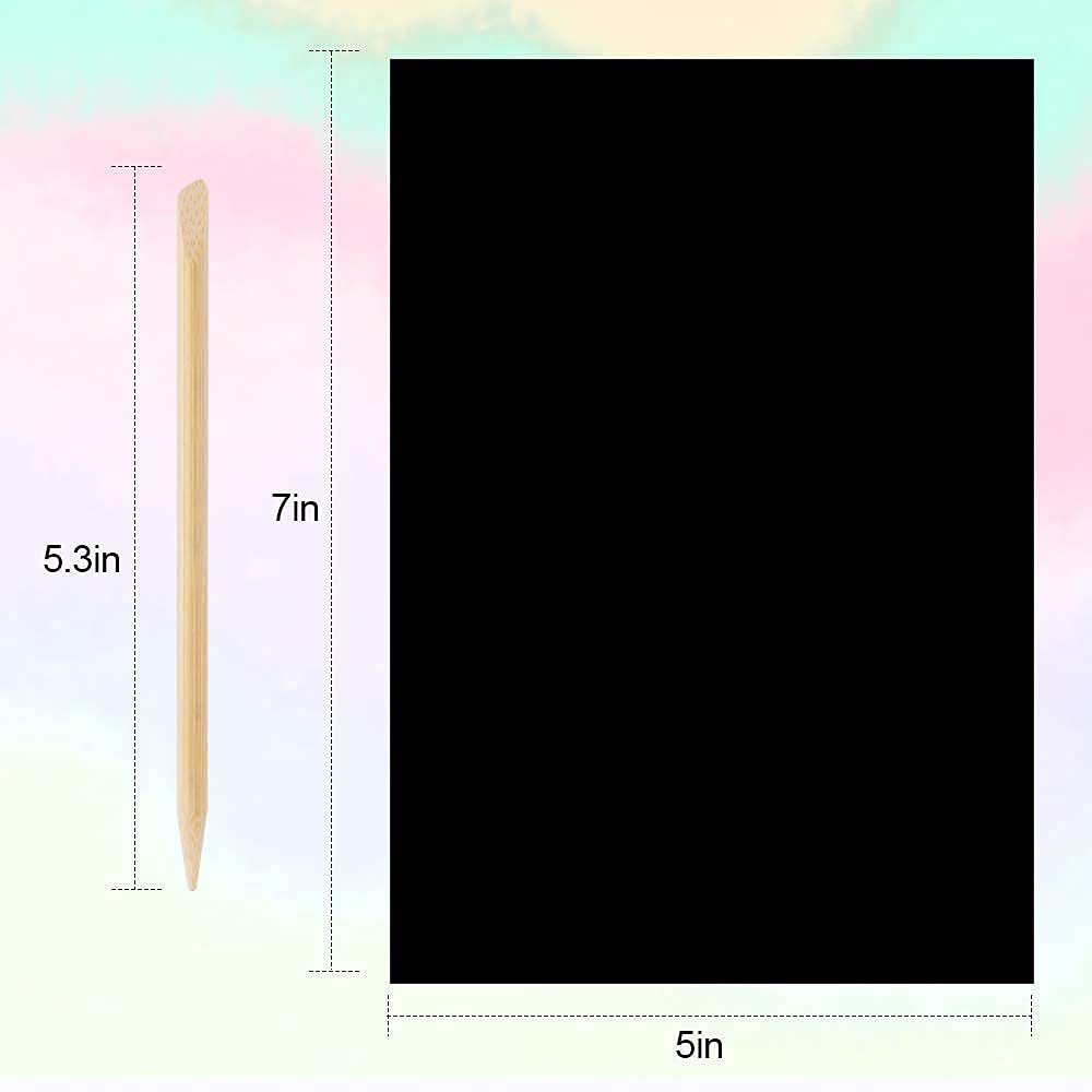 Mocoosy Rainbow Scratch Art Paper Set – 60 Pcs Kit with Stencils & Wooden Stylus