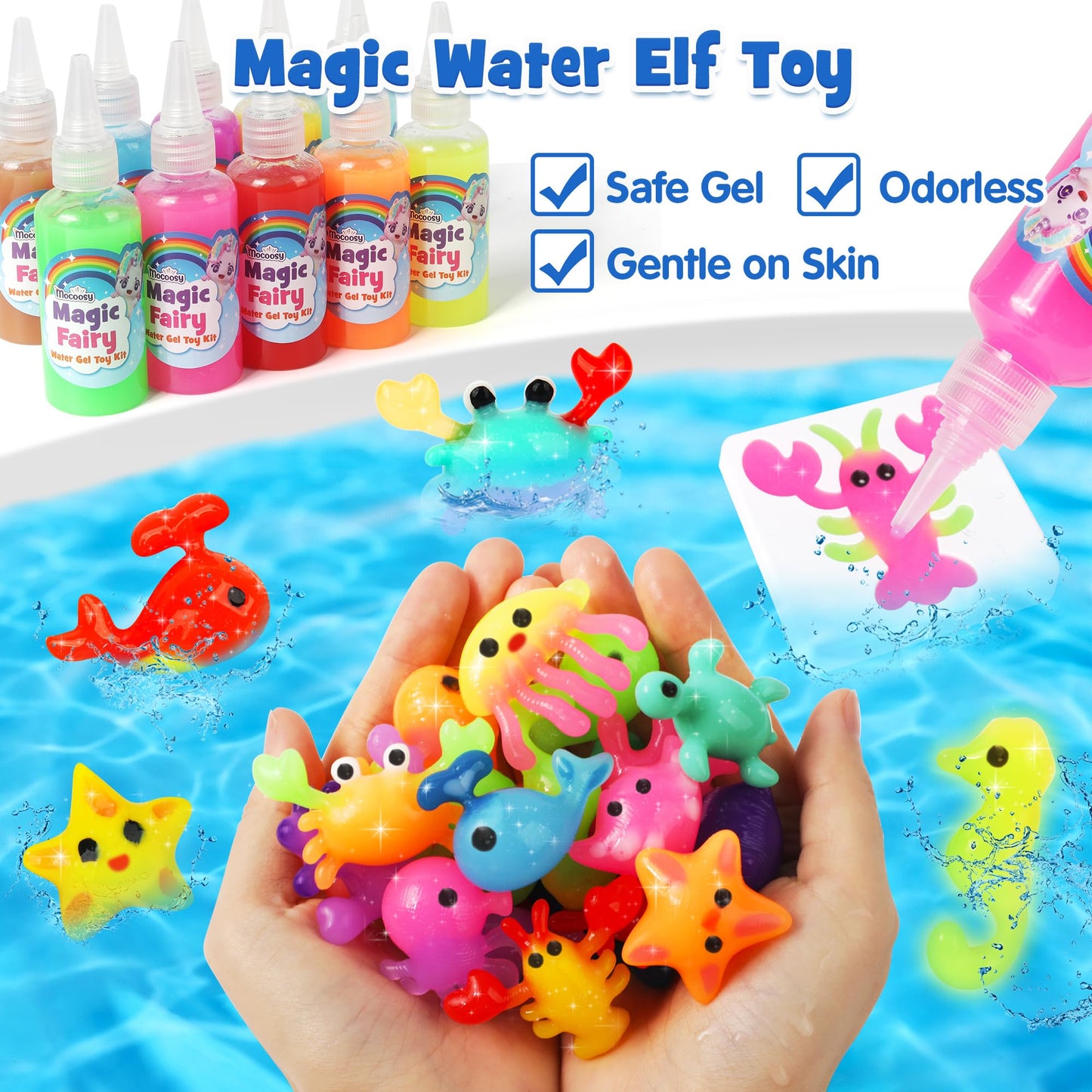 Mocoosy Magic Water Elf Toy Kit for Kids — Glow-in-the-Dark Aqua Gel Kit with 20 Gels & 16 Molds