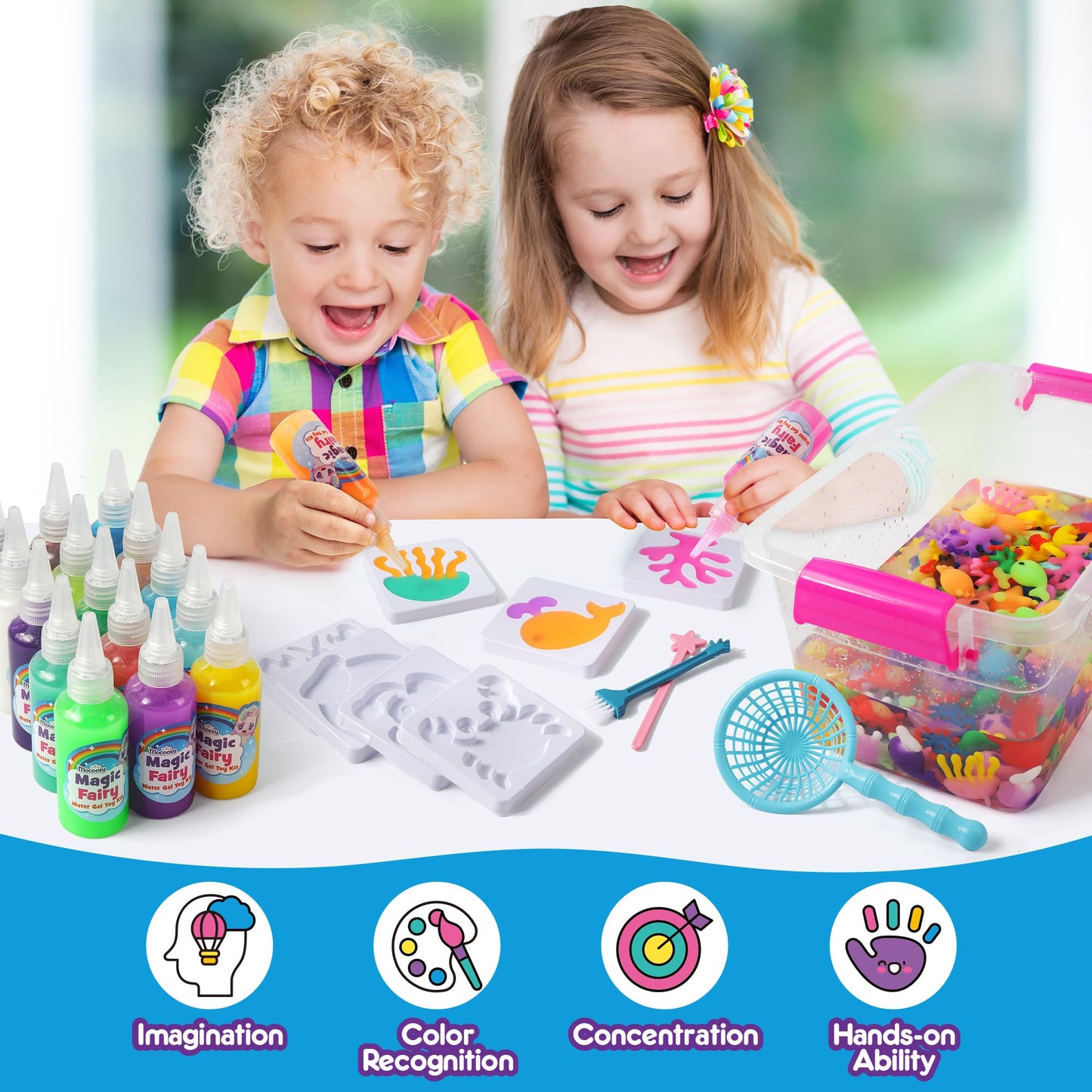 Mocoosy Magic Water Elf Toy Kit for Kids — Glow-in-the-Dark Aqua Gel Kit with 20 Gels & 16 Molds