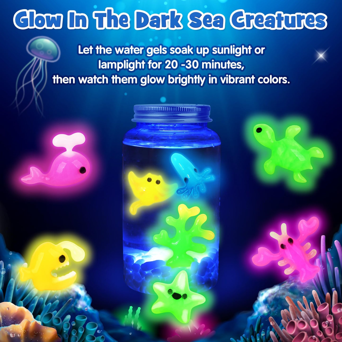 Mocoosy Magic Water Elf Toy Kit for Kids — Glow-in-the-Dark Aqua Gel Kit with 20 Gels & 16 Molds
