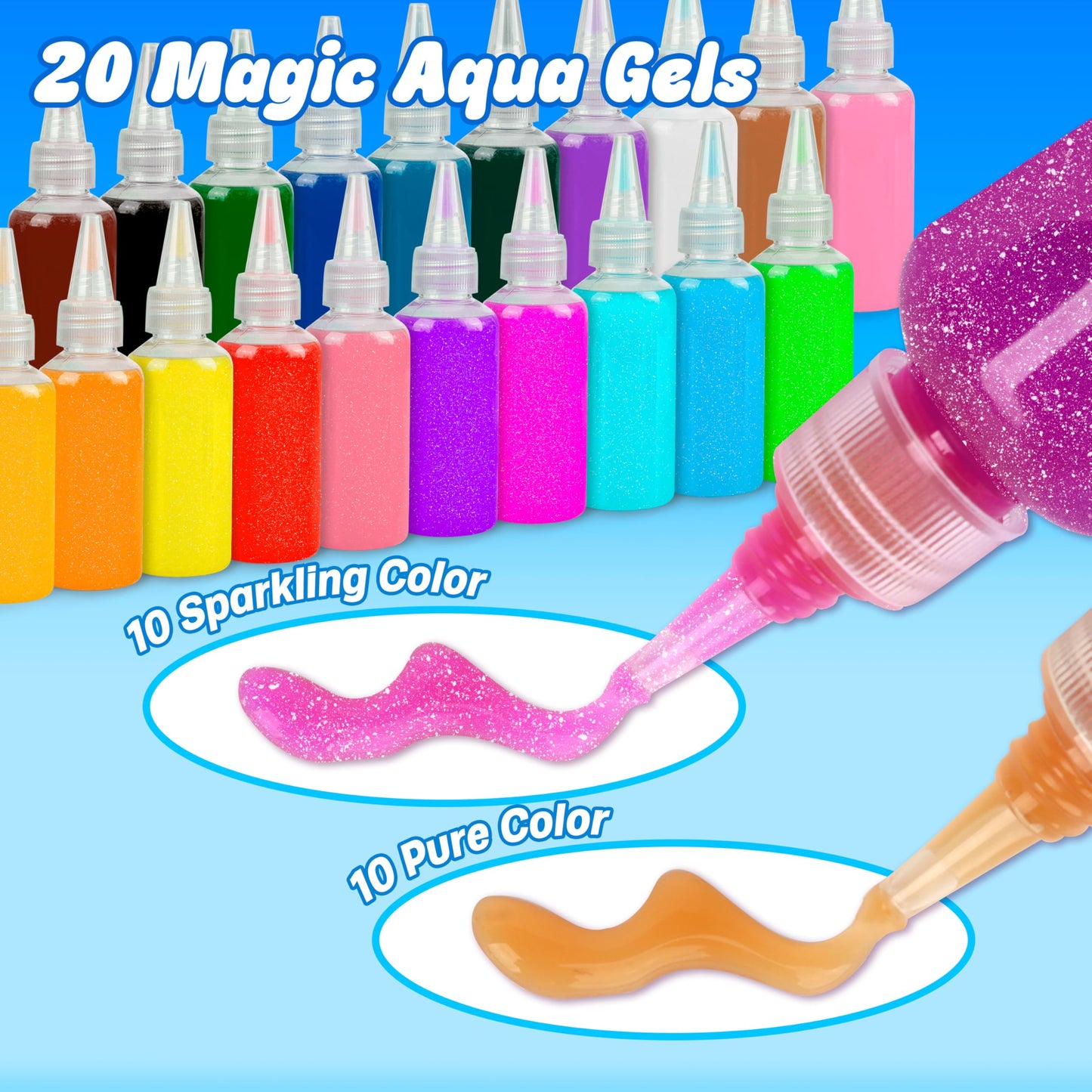Mocoosy 20 Colors Magic Water Gel Kit for Kids – 16 Molds, 20 Aqua Gels, DIY Squishy Crafts