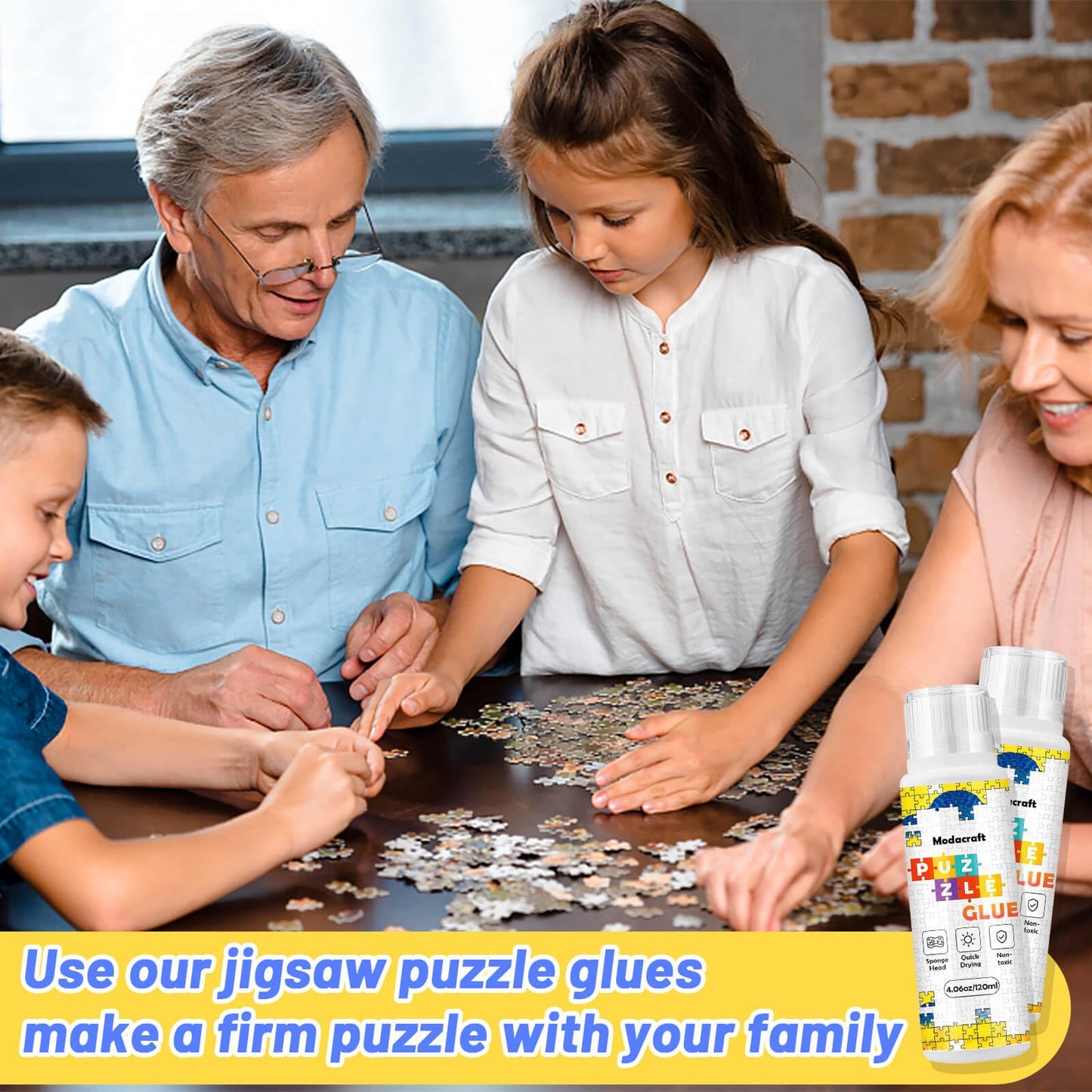 Modacraft 2-Pack 120ml Jigsaw Glue with Sponge Head – Clear, Quick-Dry, Safe PVA, 240ml Total