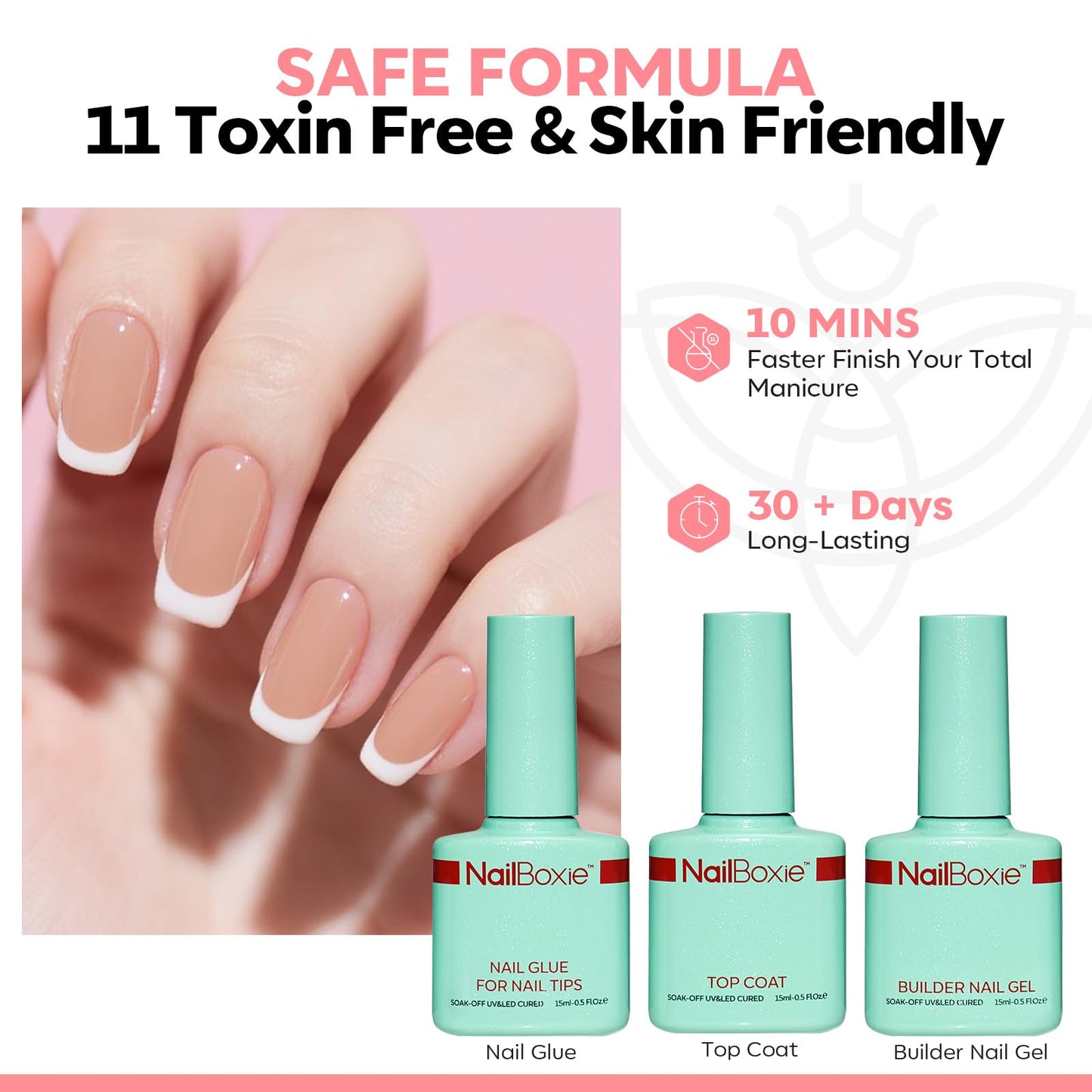 Modelones Gel Nail Kit with LED Light — 150 PCS, 15 Sizes, French Tip