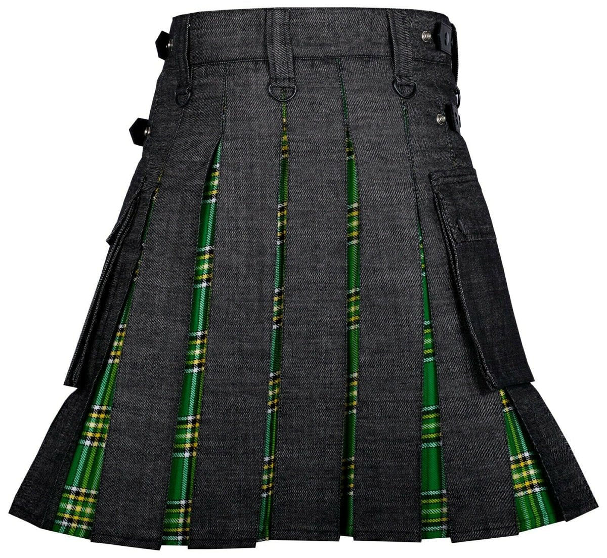 Modern Hybrid Black Denim & Irish Tartan Kilt Handmade Hybrid Utility Kilt