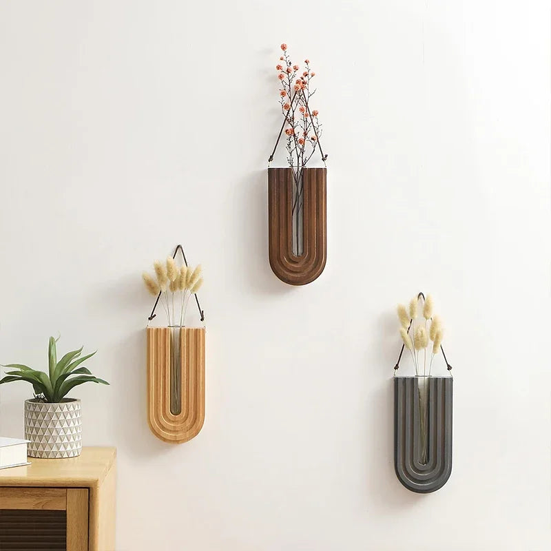 Modern Wooden Wall Vase – Hanging Flower Holder, Nordic Home Decor