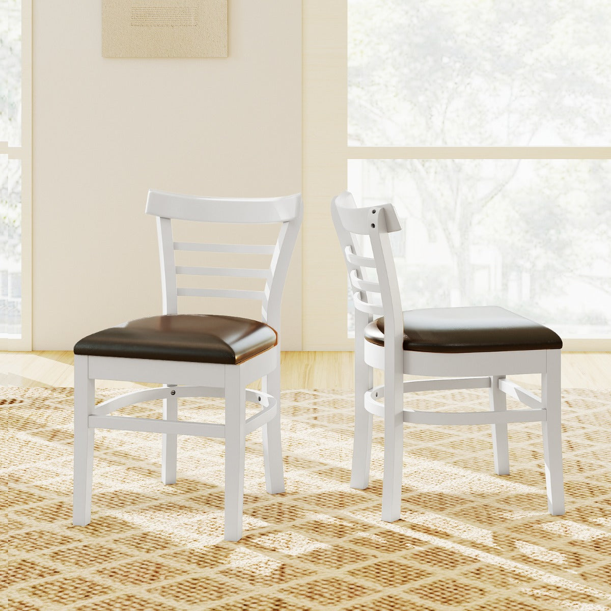 Modern Dining Chair Set of 2 with Rubber Wood Legs and Padded Seat-Brown