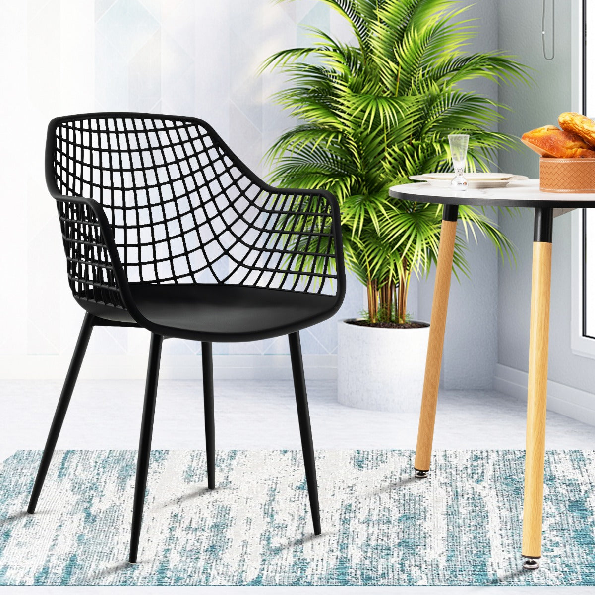 Modern Dining Chair Set of 4 with Airy Hollow Backrest-Black