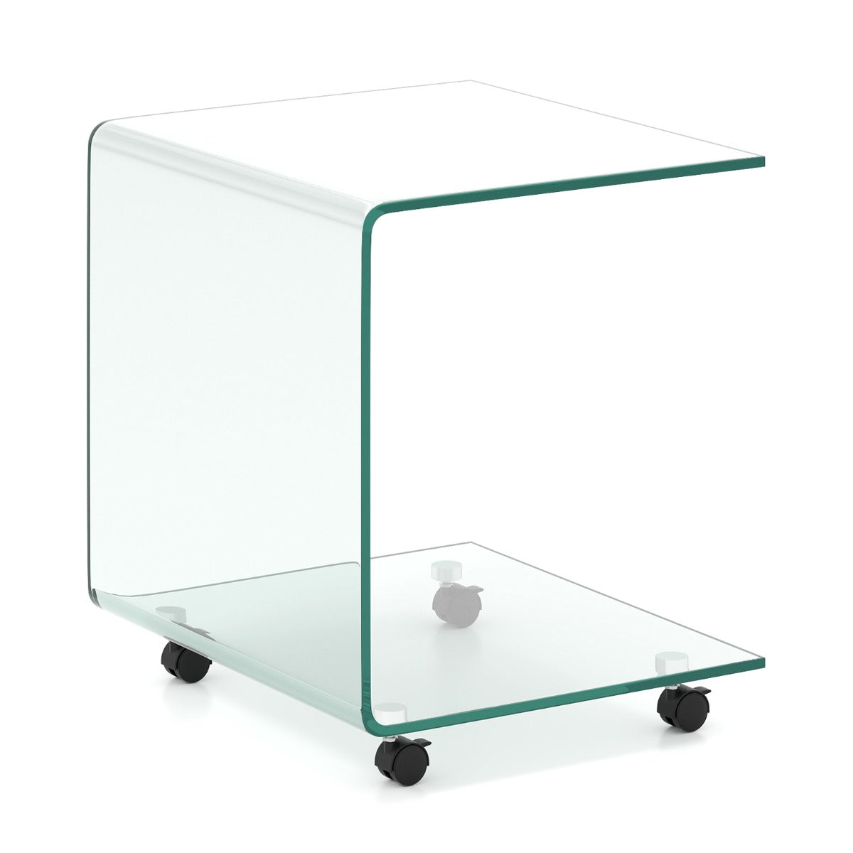 Modern Tempered Glass Side Table with 2-tier Shelf-Transparent