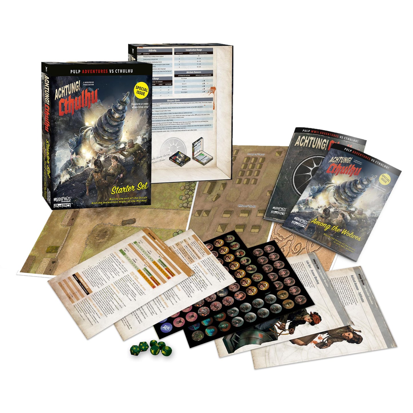 Modiphius Achtung! Cthulhu Starter Set – 2d20 RPG Boxed Set with Maps, Dice, and Pre-Generated Characters