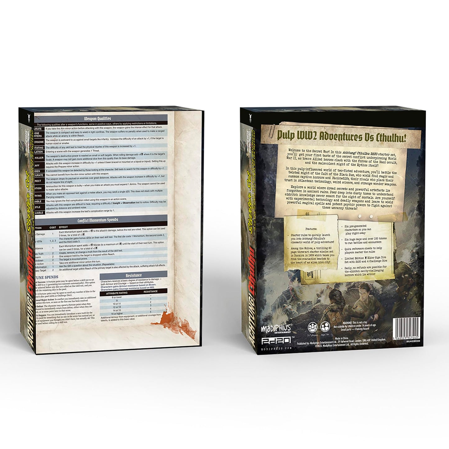 Modiphius Achtung! Cthulhu Starter Set – 2d20 RPG Boxed Set with Maps, Dice, and Pre-Generated Characters