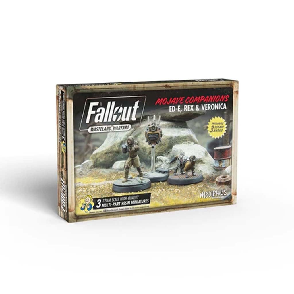Modiphius Fallout Wasteland Warfare: Ed-E, Rex & Veronica Miniatures + Card Pack