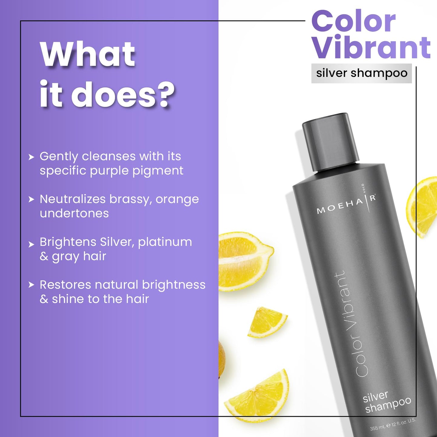 MOEHAIR Color Vibrant Silver Shampoo – Enhance Silver & Purple Tones (12 Fl Oz)