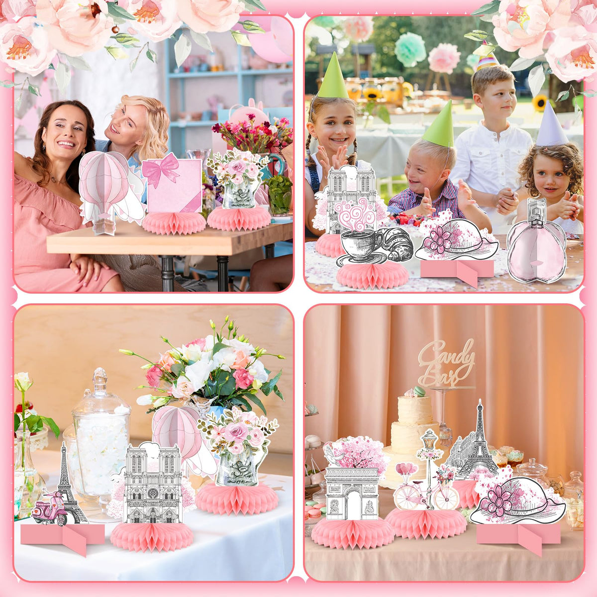 Moinchore 12 Pcs Paris Honeycomb Centerpieces – Pink Eiffel Tower & Paris Theme Party Decor
