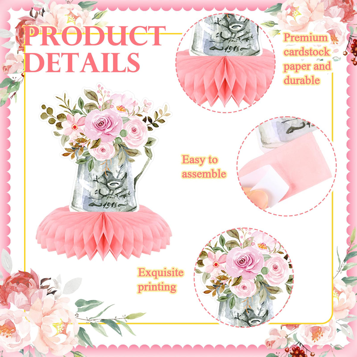 Moinchore 12 Pcs Paris Honeycomb Centerpieces – Pink Eiffel Tower & Paris Theme Party Decor