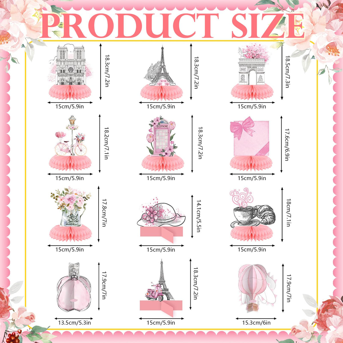 Moinchore 12 Pcs Paris Honeycomb Centerpieces – Pink Eiffel Tower & Paris Theme Party Decor