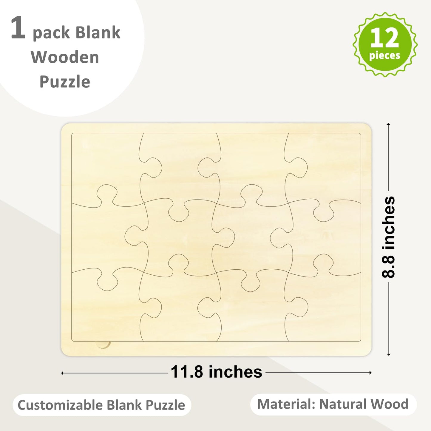 MoinKidz Blank Wooden Puzzle 12 Pieces Draw On Puzzle for Crafts and DIY