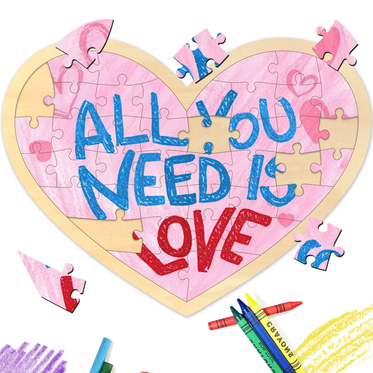 MoinKidz Blank Heart Puzzle – 40-Piece Wooden Jigsaw with Tray, DIY Craft Kit 11.2 x 8.4 in