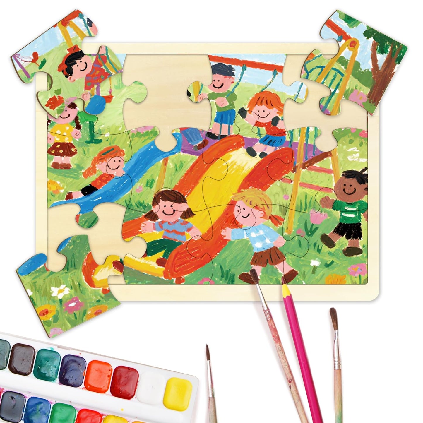 MoinKidz Blank Wooden Puzzle 12 Pieces Draw On Puzzle for Crafts and DIY