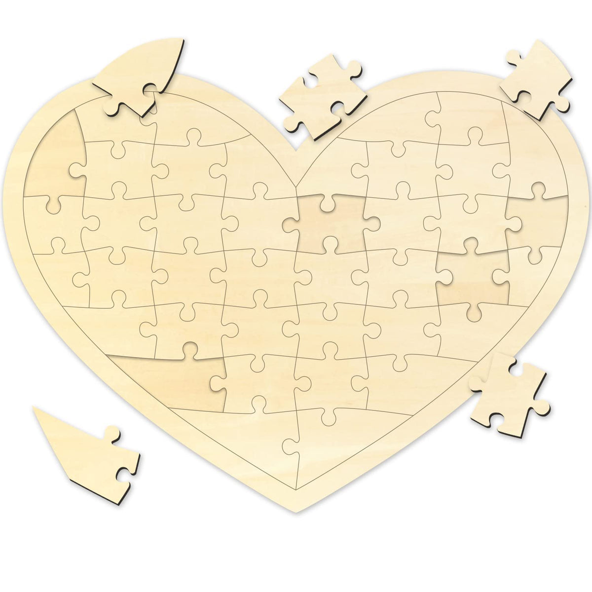 MoinKidz Blank Heart Puzzle – 40-Piece Wooden Jigsaw with Tray, DIY Craft Kit 11.2 x 8.4 in
