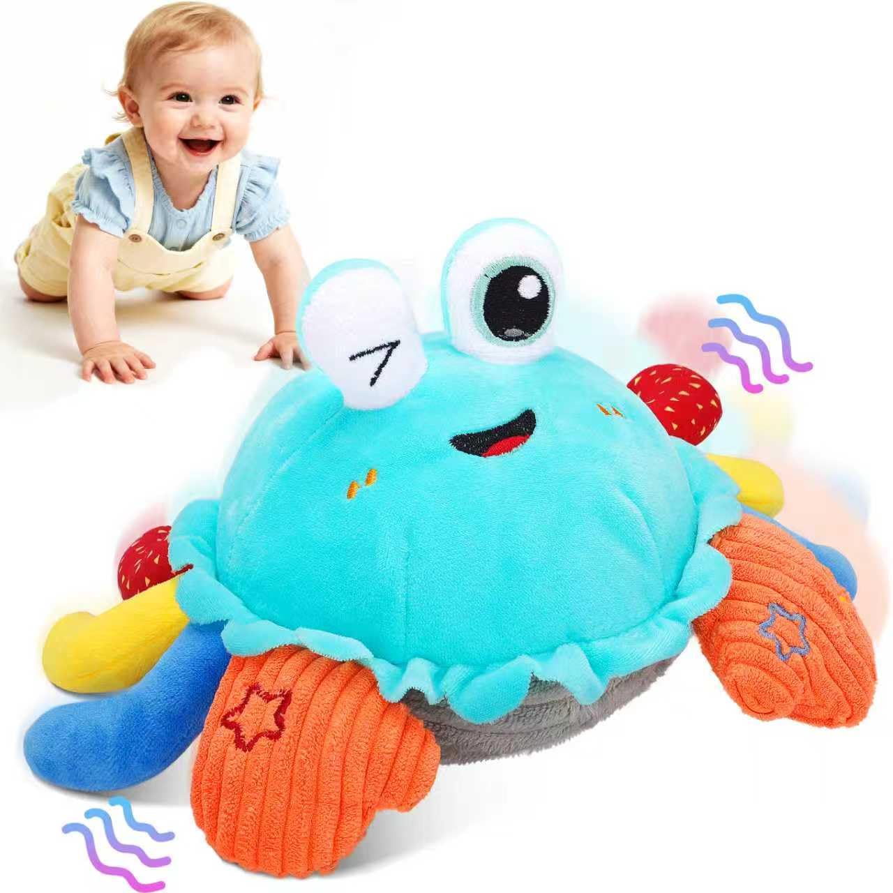 MOISTAR Crawling Crab Baby Toy — Tummy Time, Musical Plush, USB Rechargeable (6-12 Months)