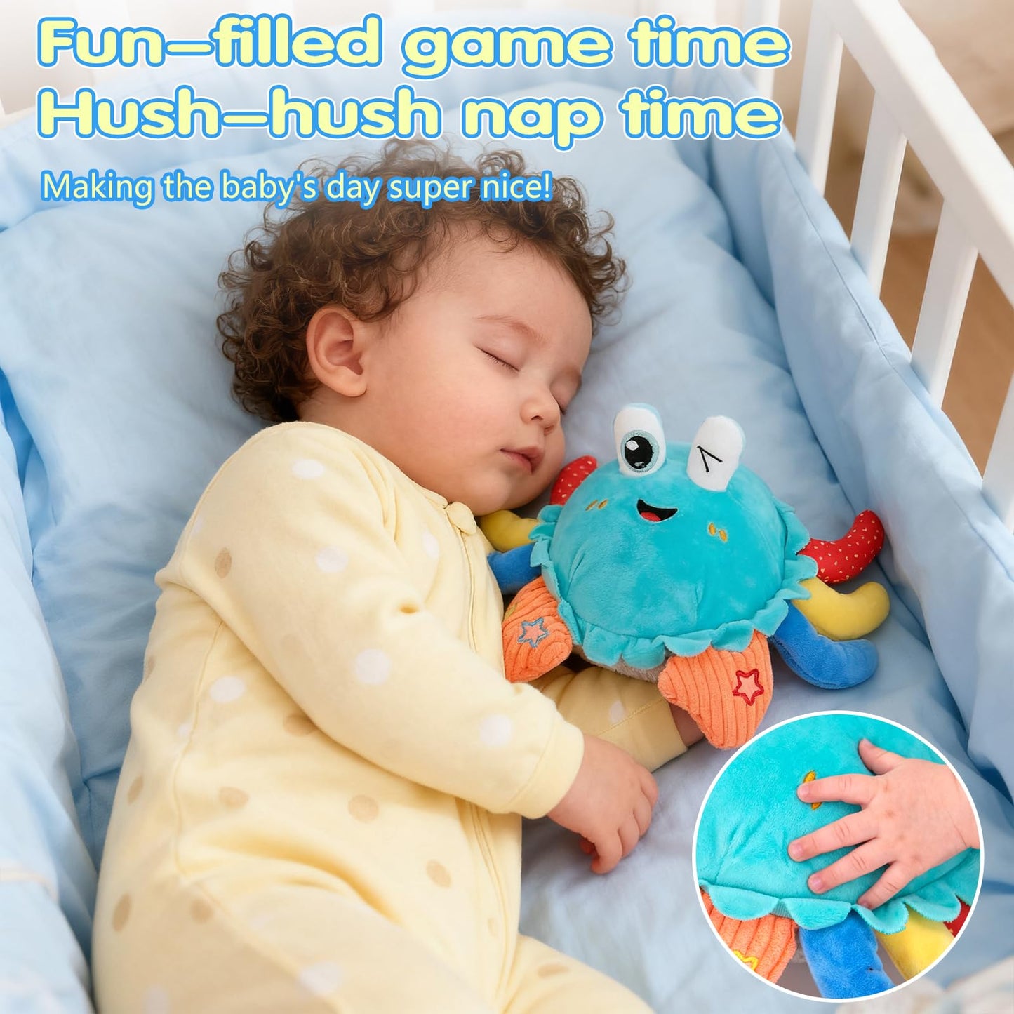 MOISTAR Crawling Crab Baby Toy — Tummy Time, Musical Plush, USB Rechargeable (6-12 Months)