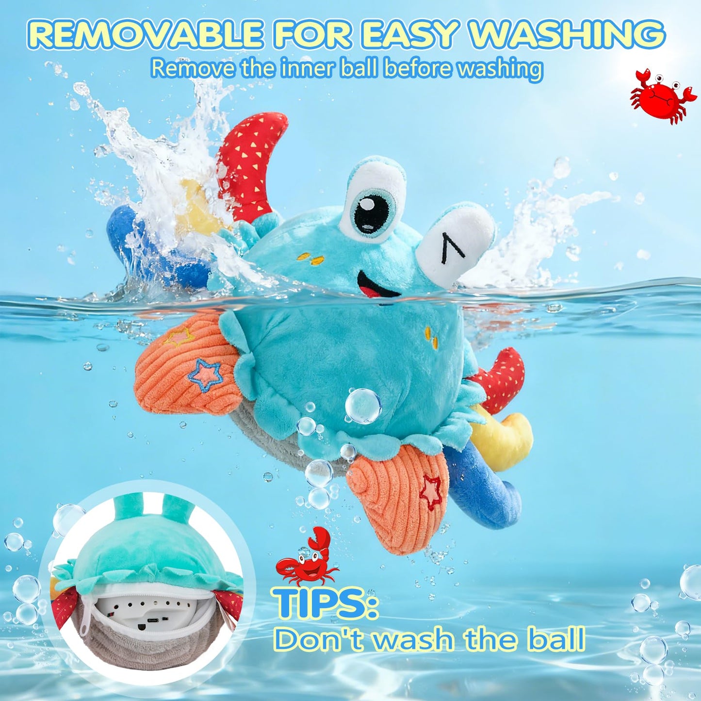 MOISTAR Crawling Crab Baby Toy — Tummy Time, Musical Plush, USB Rechargeable (6-12 Months)