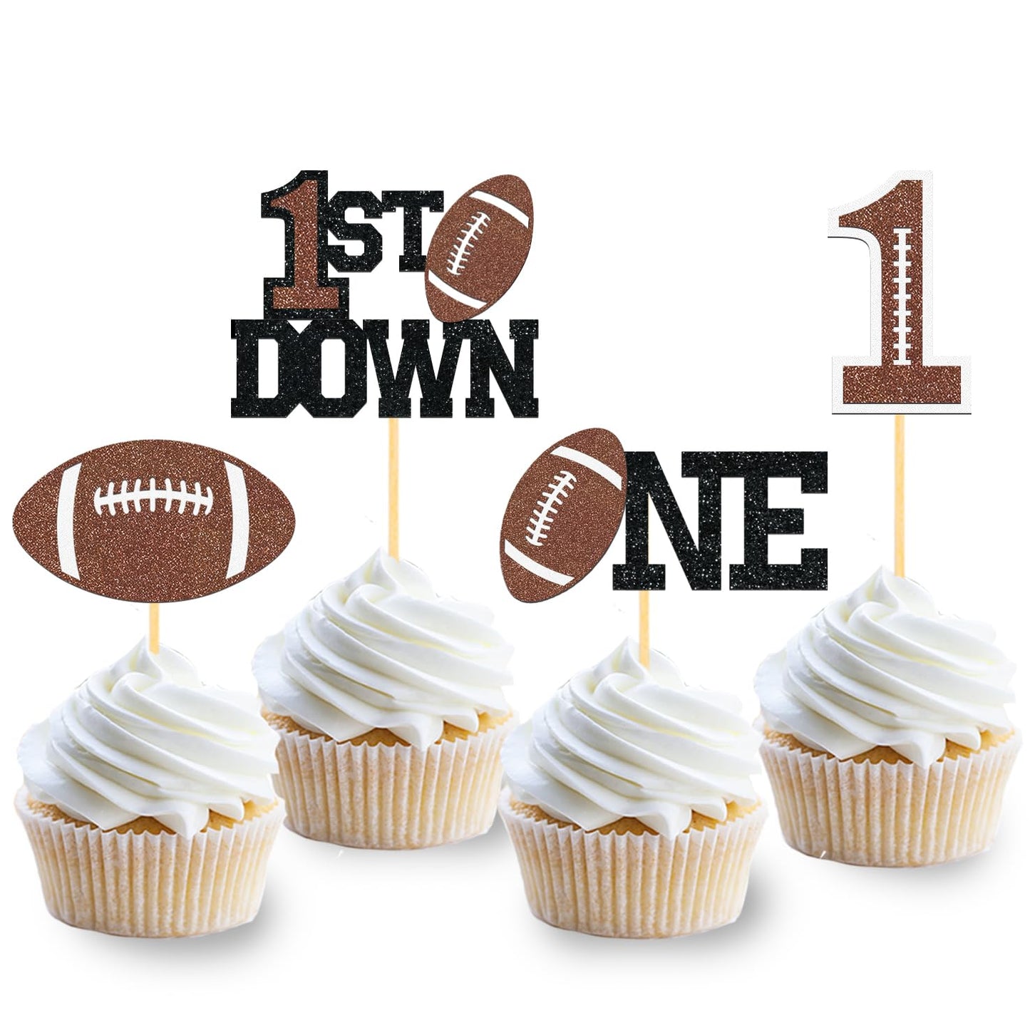 Moitkptt 24Pcs Football 1st Birthday Cupcake Toppers | Football Baby Shower Decorations