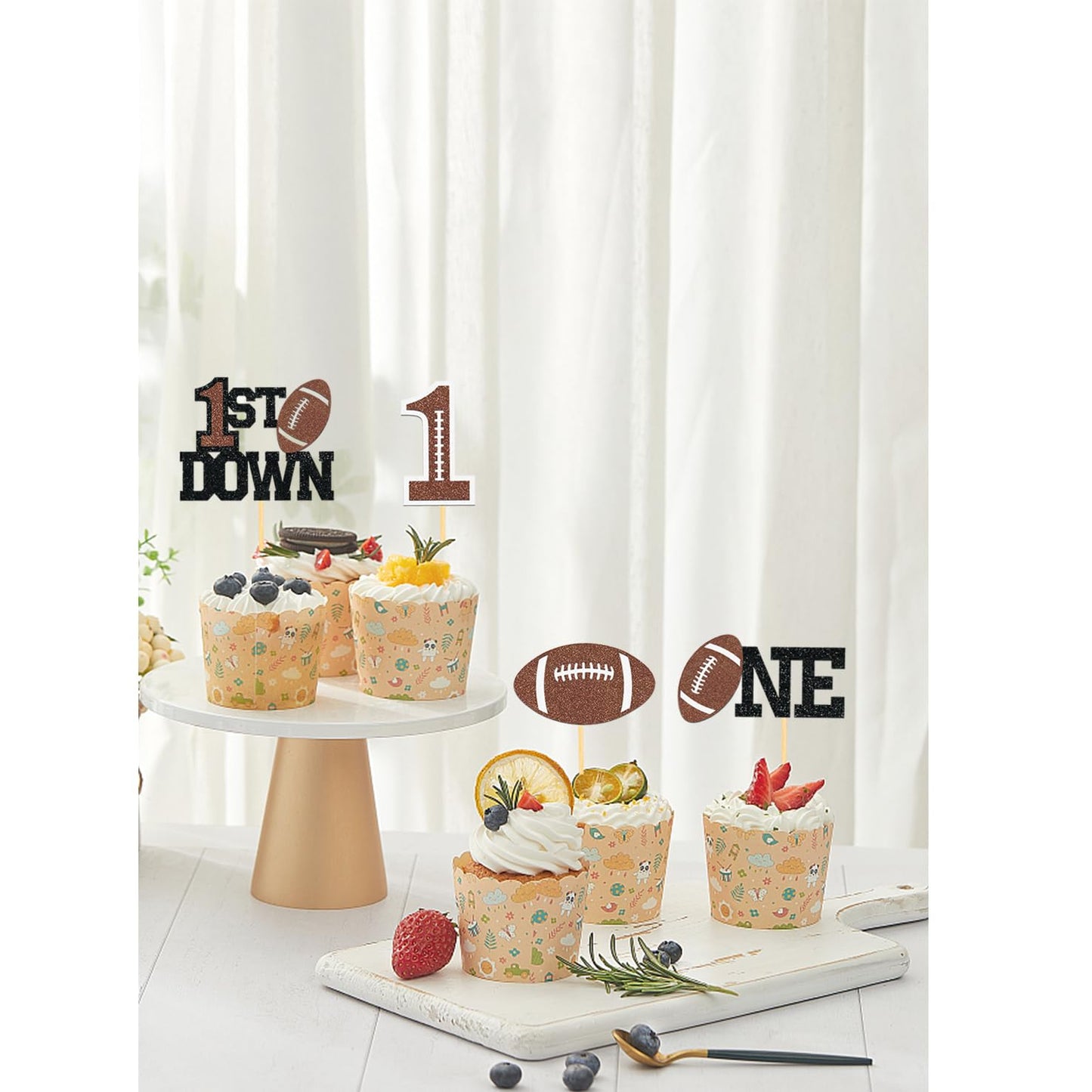 Moitkptt 24Pcs Football 1st Birthday Cupcake Toppers | Football Baby Shower Decorations