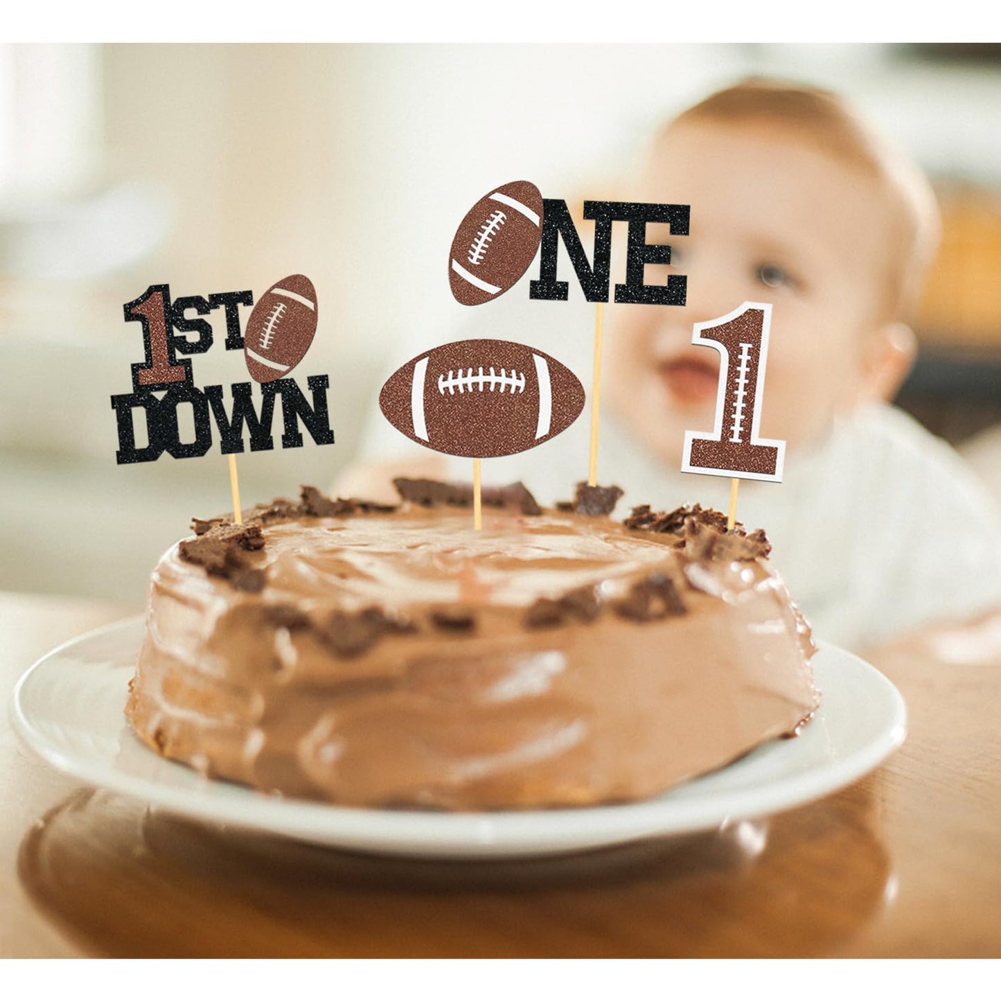 Moitkptt 24Pcs Football 1st Birthday Cupcake Toppers | Football Baby Shower Decorations