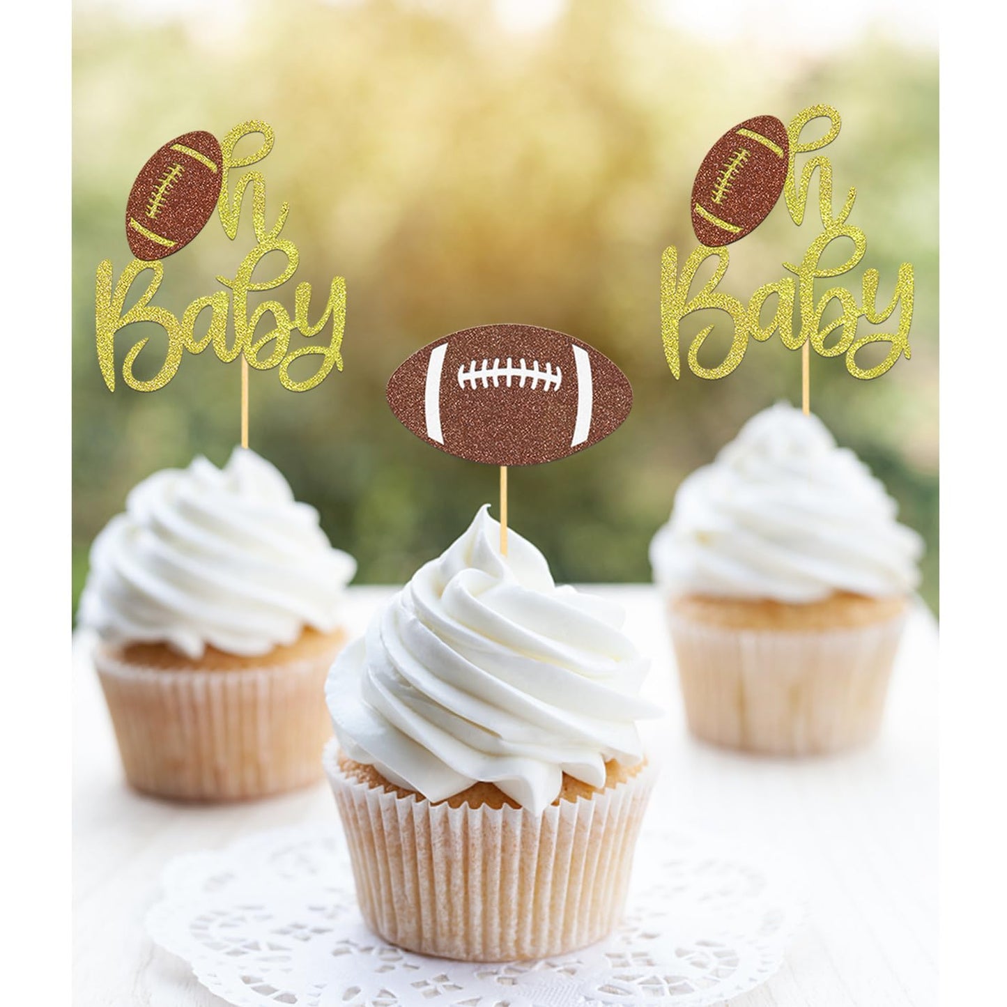 Moitkptt 24Pcs Oh Baby Football Cupcake Toppers for Baby Shower Party Decor
