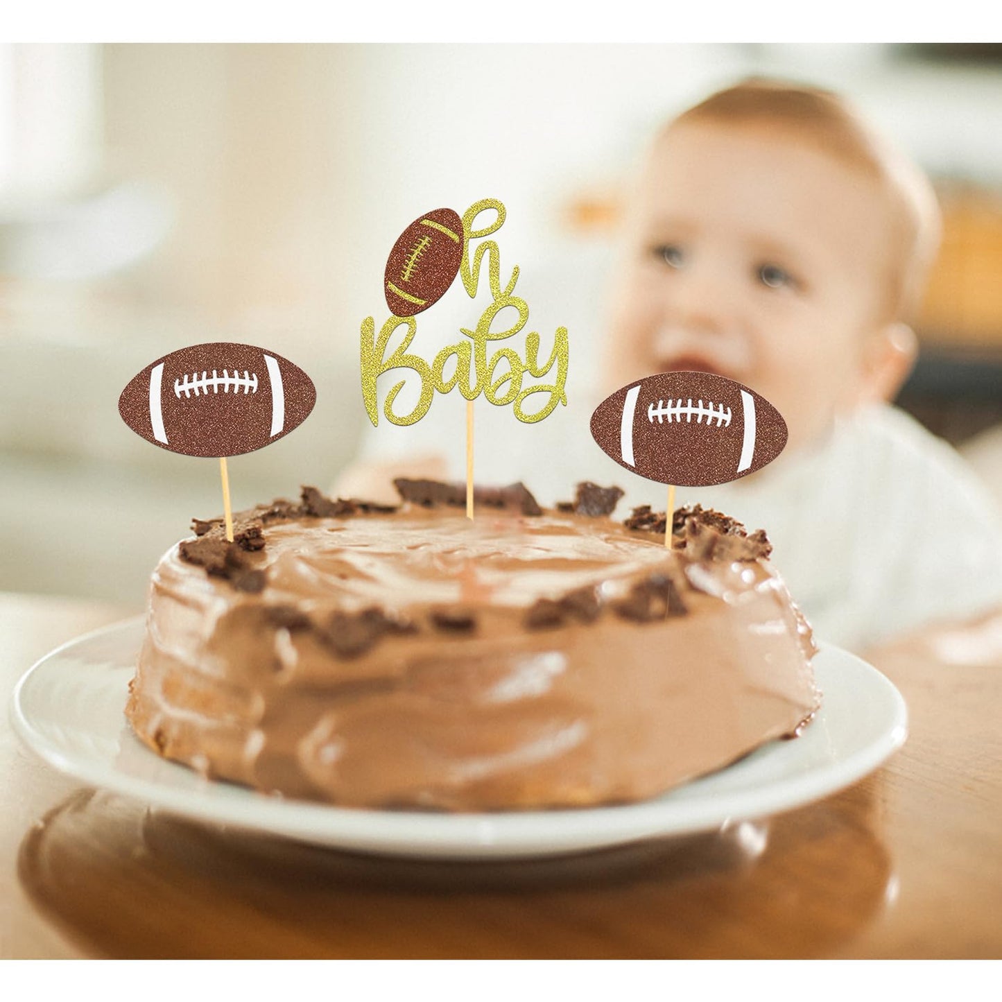 Moitkptt 24Pcs Oh Baby Football Cupcake Toppers for Baby Shower Party Decor