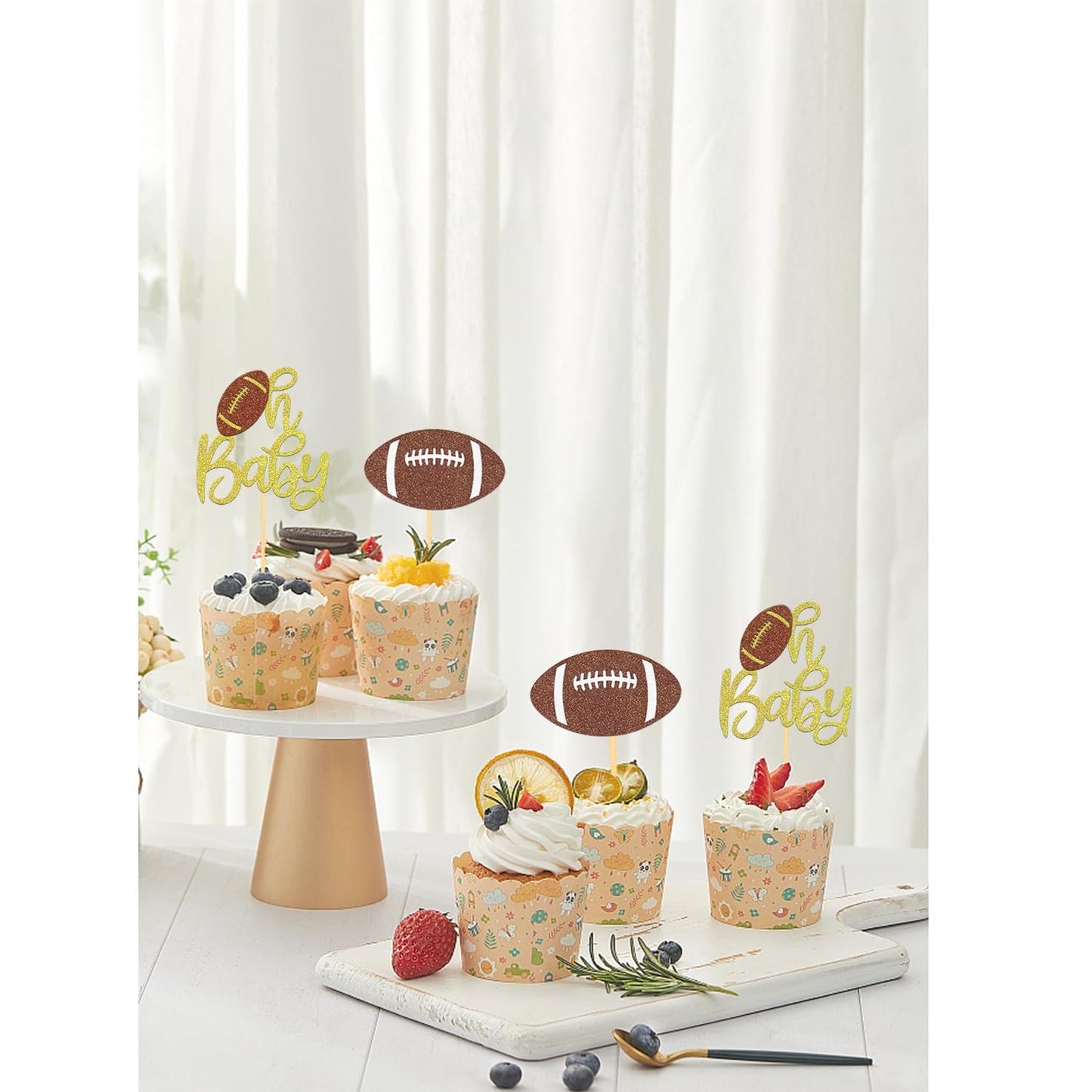 Moitkptt 24Pcs Oh Baby Football Cupcake Toppers for Baby Shower Party Decor