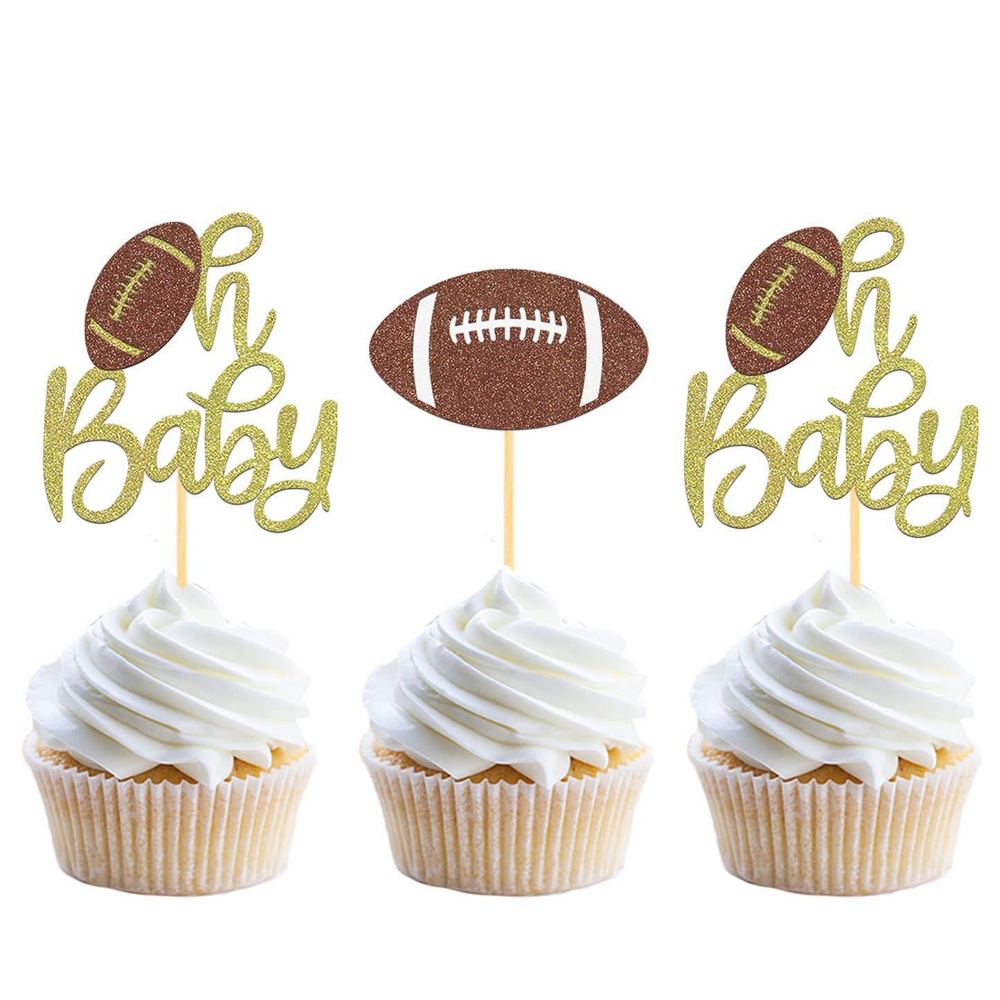 Moitkptt 24Pcs Oh Baby Football Cupcake Toppers for Baby Shower Party Decor