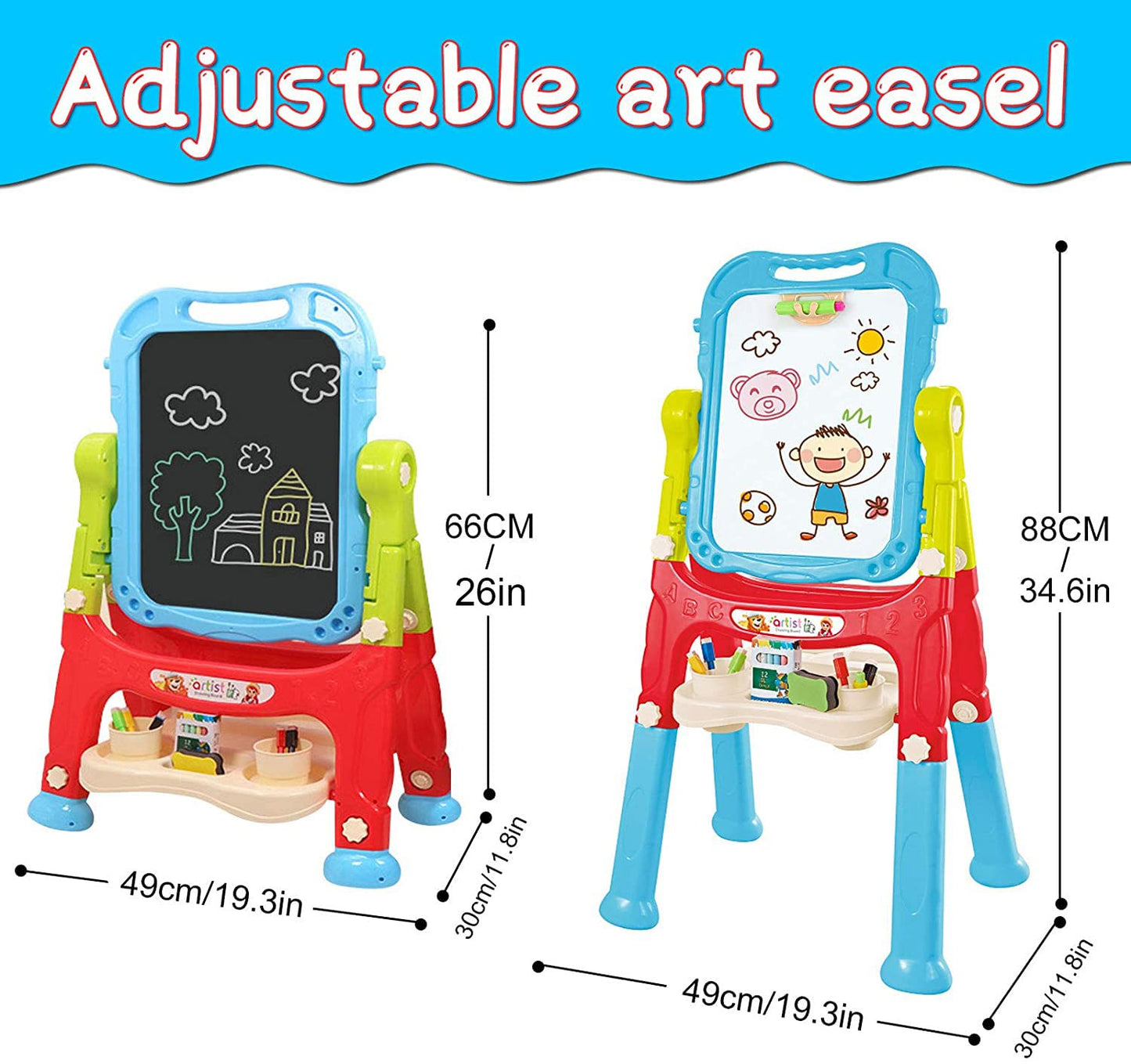 Mojitodon Kids Easel - 360° Rotating, Double-Sided Adjustable Art Easel with Accessories (Blue)