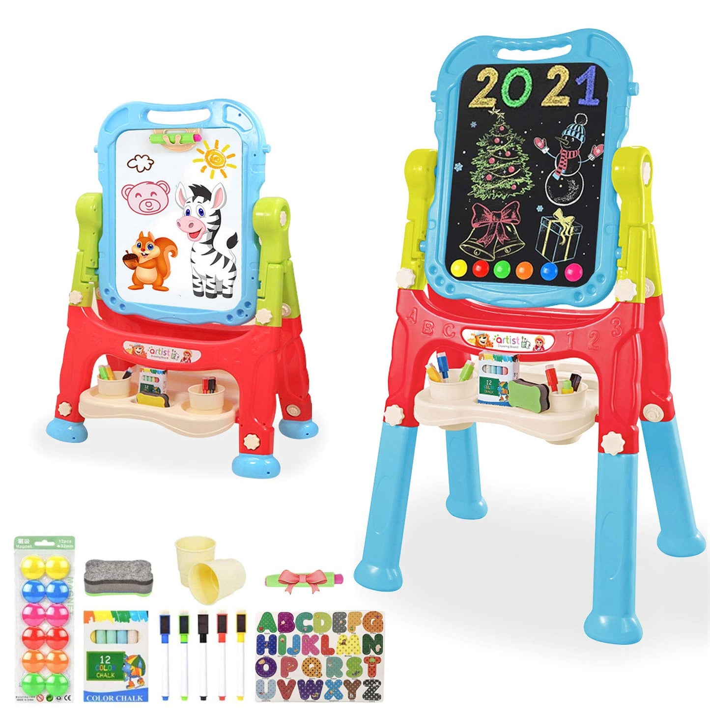 Mojitodon Kids Easel - 360° Rotating, Double-Sided Adjustable Art Easel with Accessories (Blue)