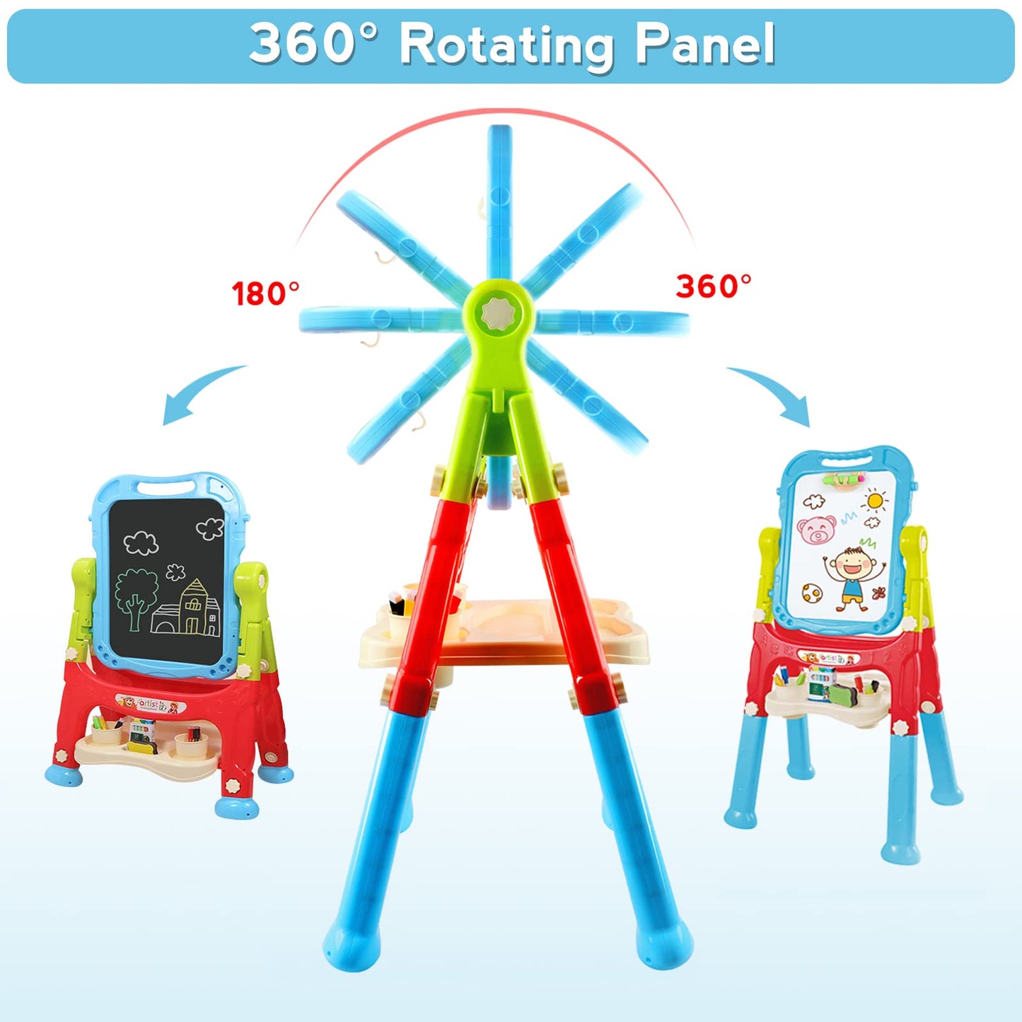 Mojitodon Kids Easel - 360° Rotating, Double-Sided Adjustable Art Easel with Accessories (Blue)