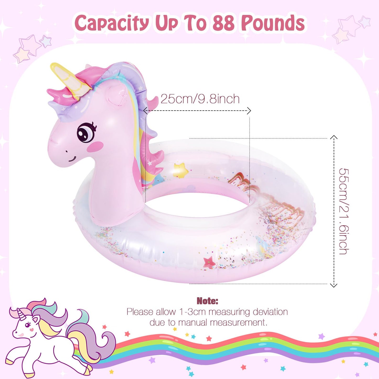 MoKo Unicorn Glitter Pool Float – Pink Sequin Swim Ring for Kids