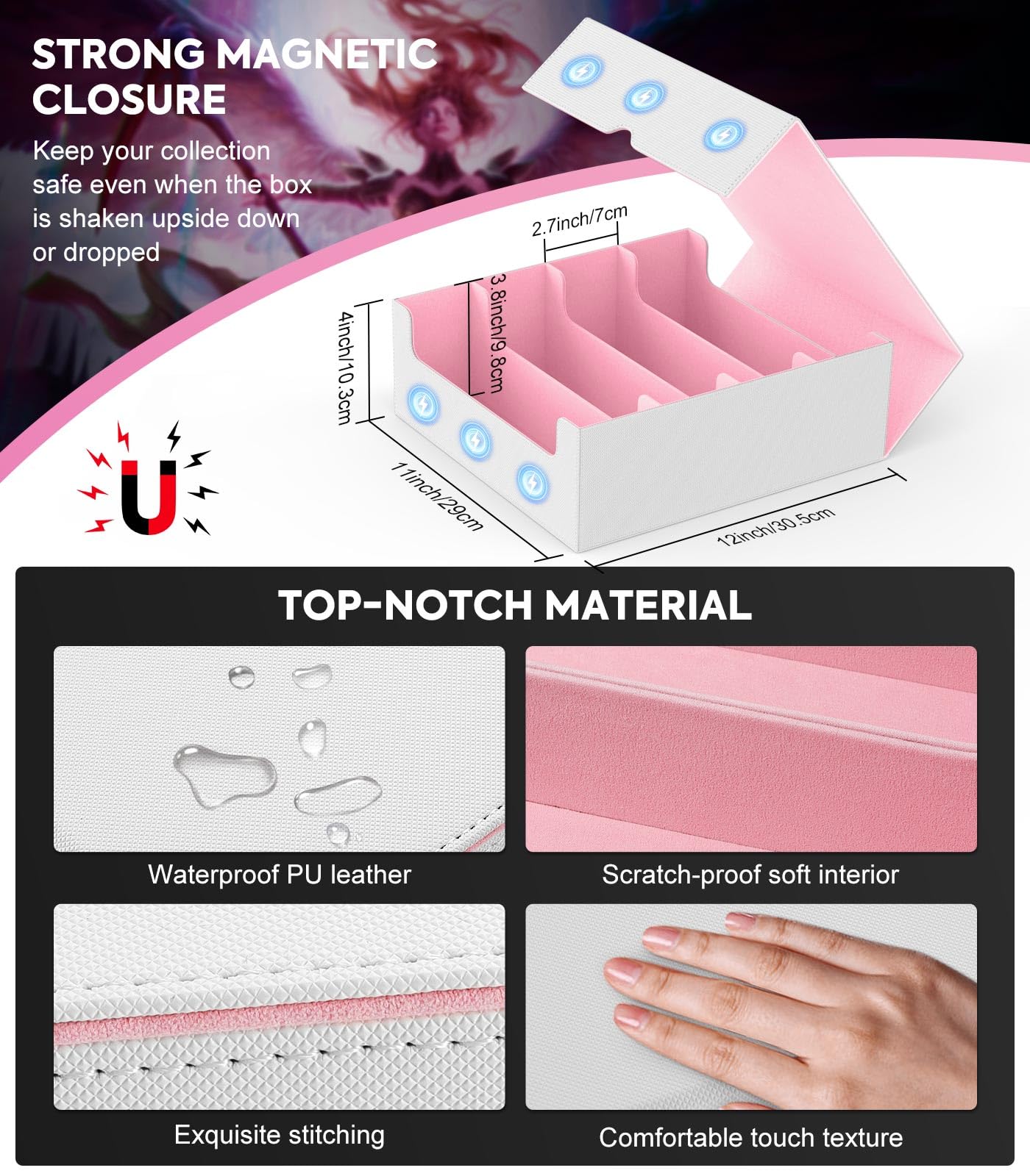 MoKo Trading Card Storage Box – 3000+ Capacity, 24 Dividers, 4 Supports, Magnetic Closure