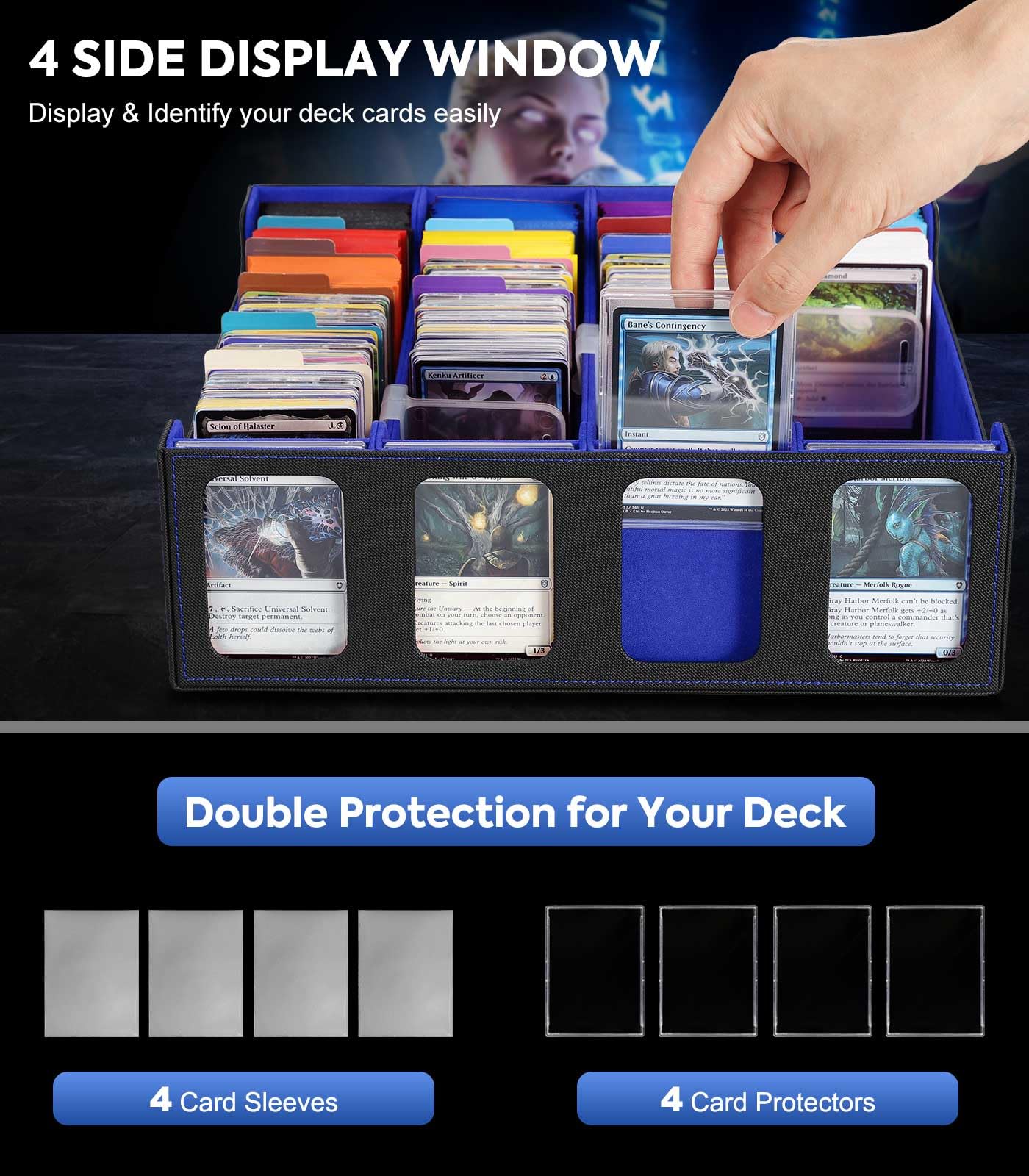 MoKo Card Storage Box for Trading Cards – 3000+ Deck Capacity, 24 Dividers, 4 Card Supporters, Display Windows