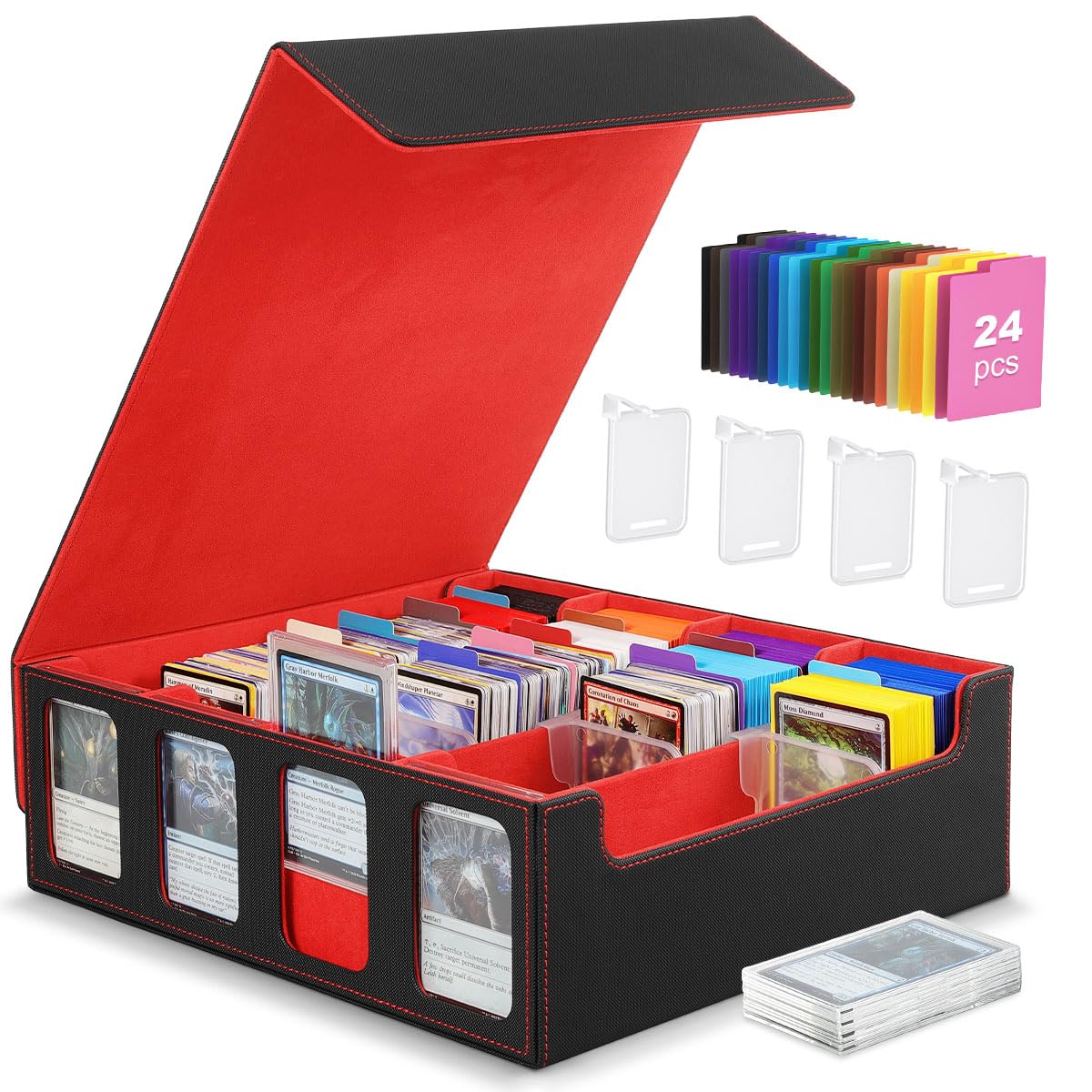MoKo Card Storage Box: 3000+ Cards, 24 Dividers, 4 Supports, 4 Display Windows
