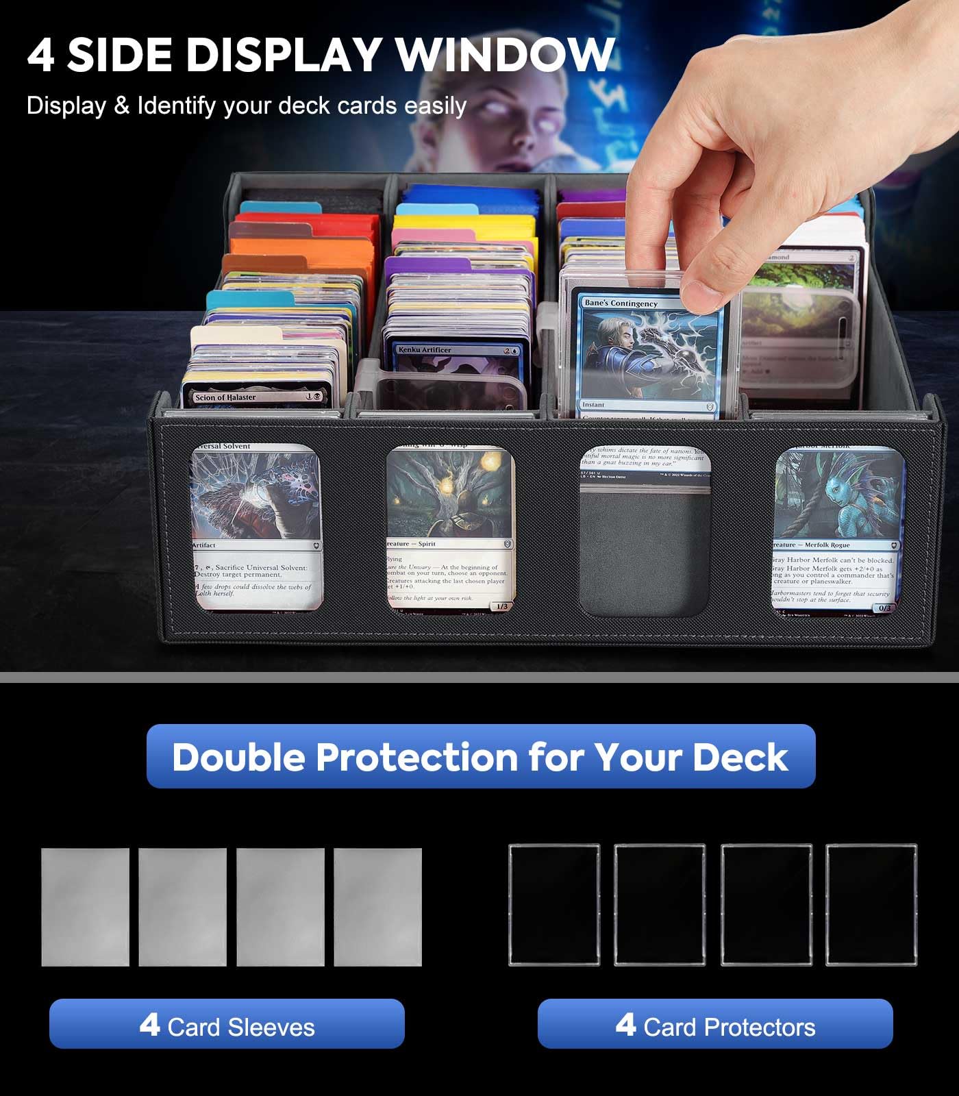 MoKo Card Storage Box for Trading Cards – 3000+ Capacity, 4 Display Windows, 24 Dividers, Magnetic Closure