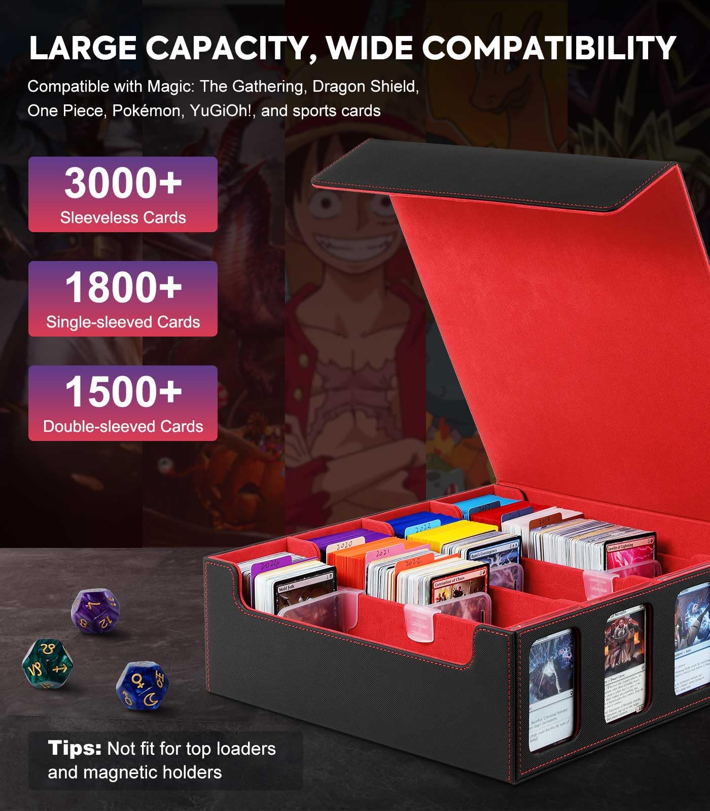 MoKo Card Storage Box: 3000+ Cards, 24 Dividers, 4 Supports, 4 Display Windows